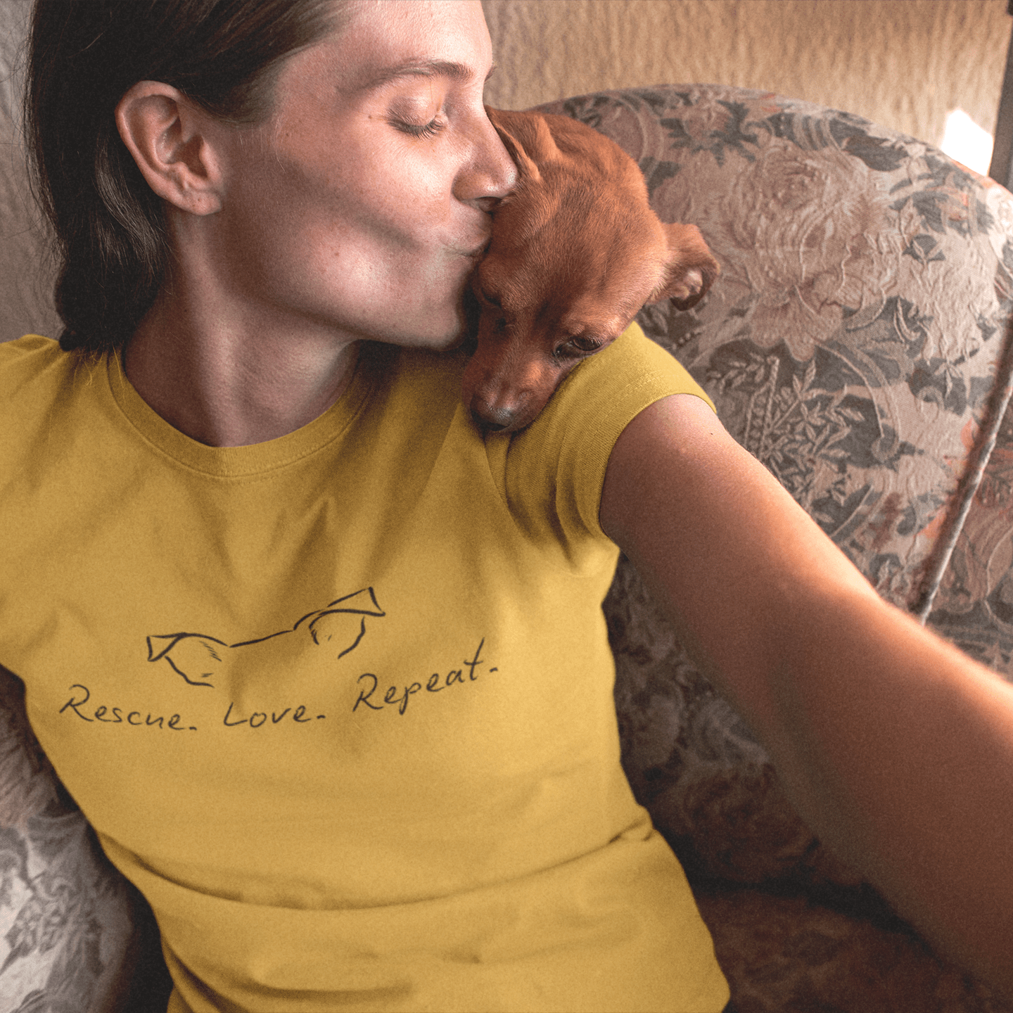 T-Shirt Rescue Love Repeat Premium Unisex T-Shirt ReallyintoDogs