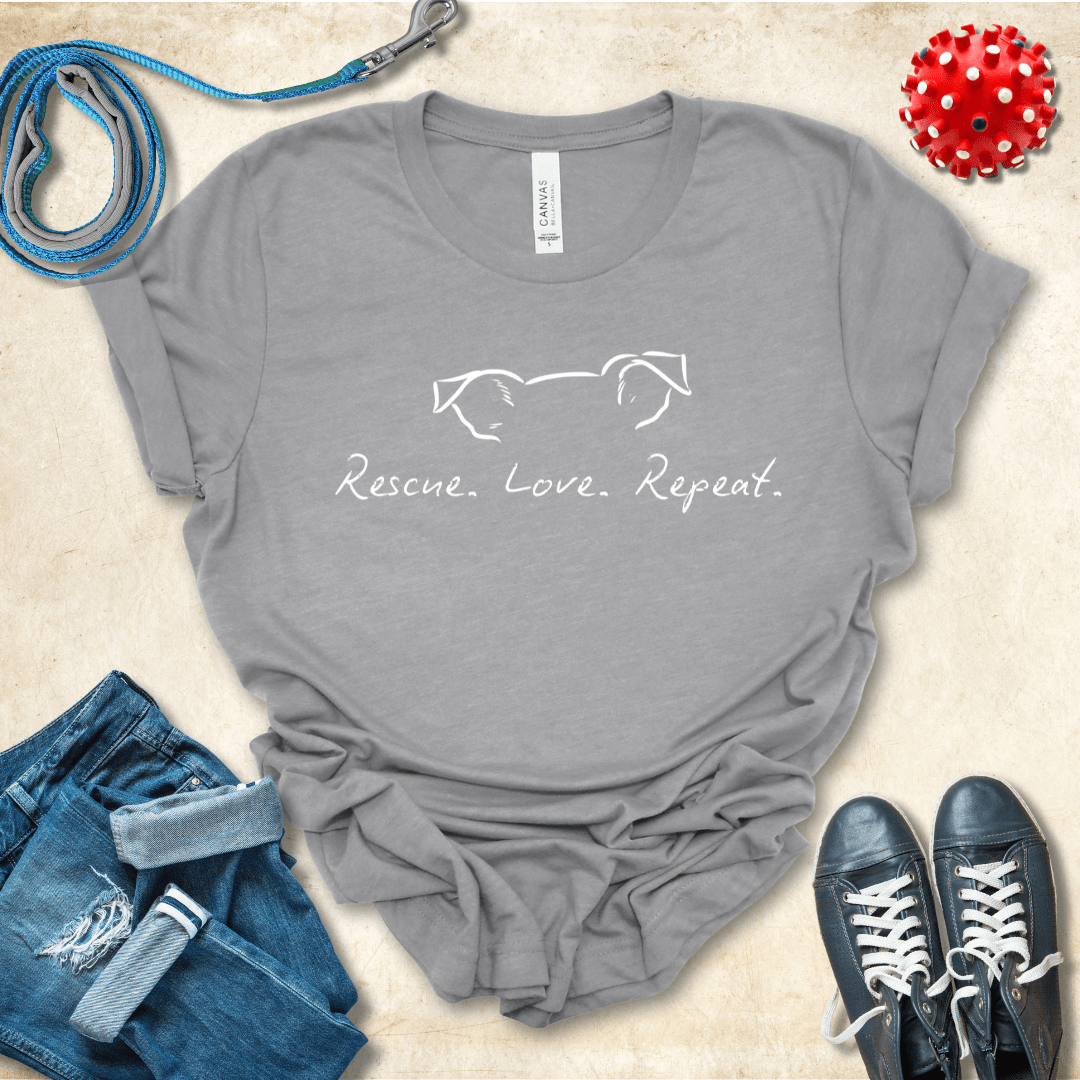 T-Shirt Athletic Heather / S Rescue Love Repeat Premium Unisex Tee - Fun Casual Wear for Dog Lovers --reallyintothat