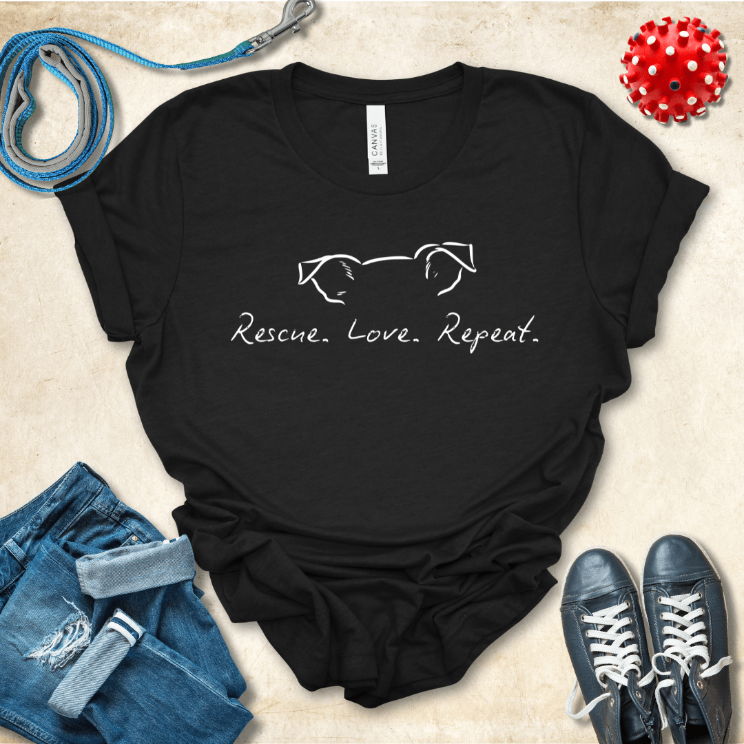 T-Shirt Black Heather / S Rescue Love Repeat Premium Unisex Tee - Fun Casual Wear for Dog Lovers --reallyintothat