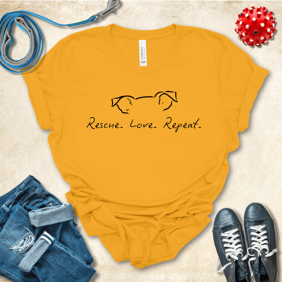 T-Shirt Gold / S Rescue Love Repeat Premium Unisex Tee - Fun Casual Wear for Dog Lovers --reallyintothat