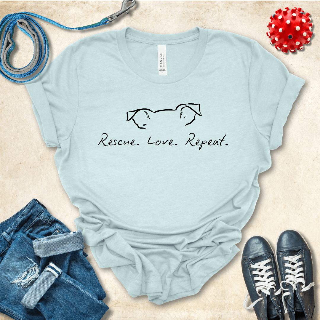 T-Shirt Heather Ice Blue / S Rescue Love Repeat Premium Unisex Tee - Fun Casual Wear for Dog Lovers --reallyintothat