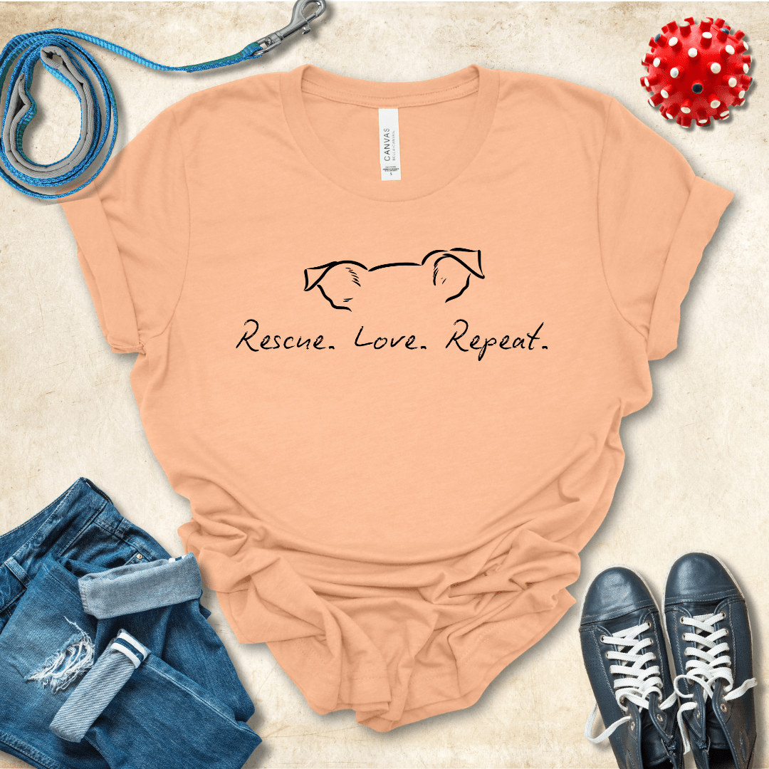 T-Shirt Heather Peach / S Rescue Love Repeat Premium Unisex Tee - Fun Casual Wear for Dog Lovers --reallyintothat