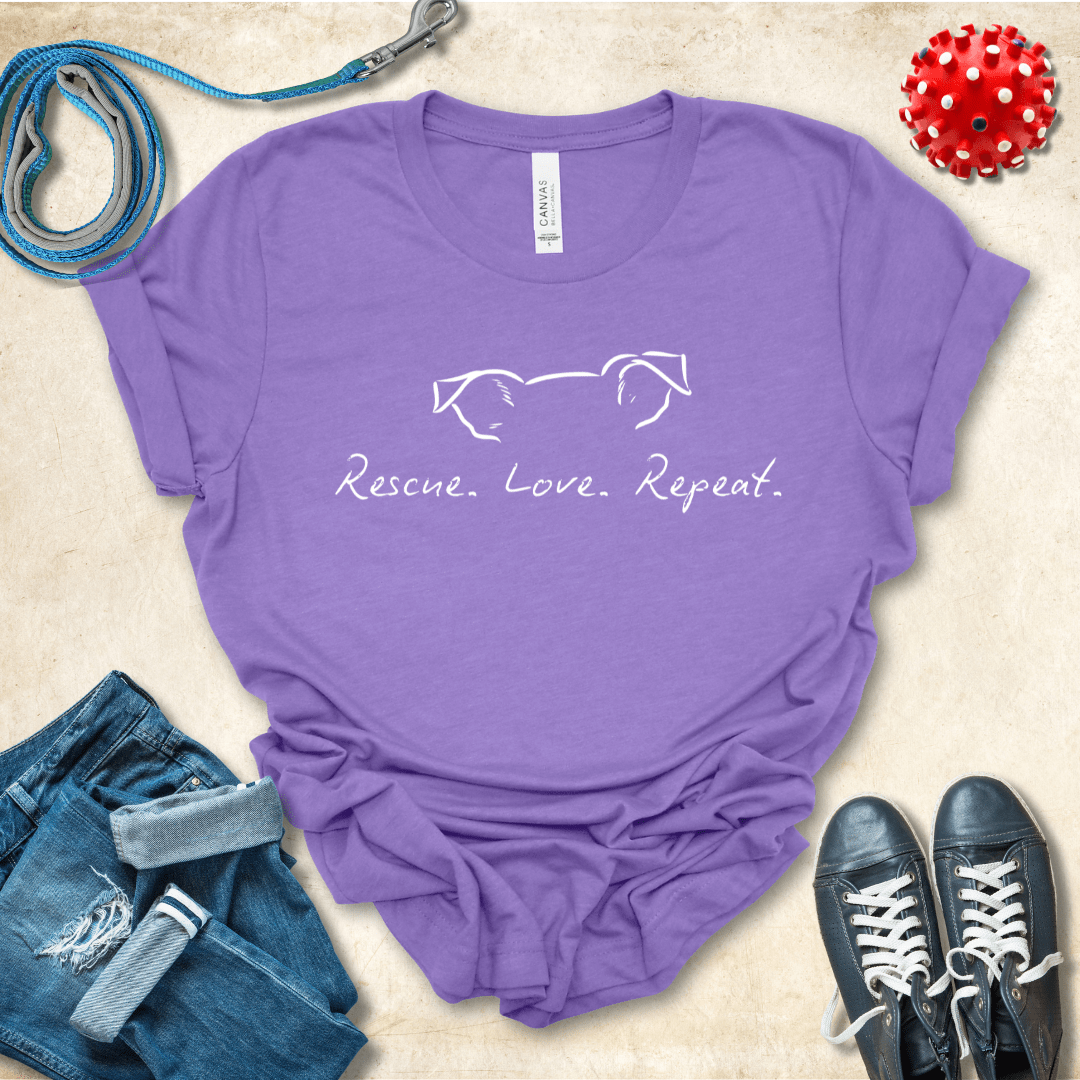 T-Shirt Heather Team Purple / S Rescue Love Repeat Premium Unisex Tee - Fun Casual Wear for Dog Lovers --reallyintothat