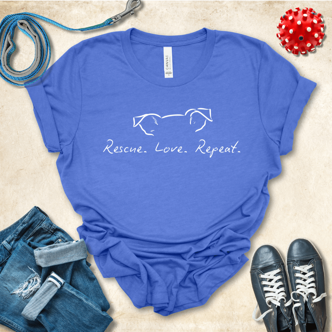 T-Shirt Heather True Royal / S Rescue Love Repeat Premium Unisex Tee - Fun Casual Wear for Dog Lovers --reallyintothat