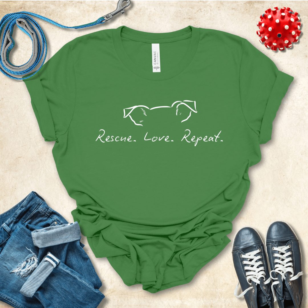 T-Shirt Leaf / S Rescue Love Repeat Premium Unisex Tee - Fun Casual Wear for Dog Lovers --reallyintothat