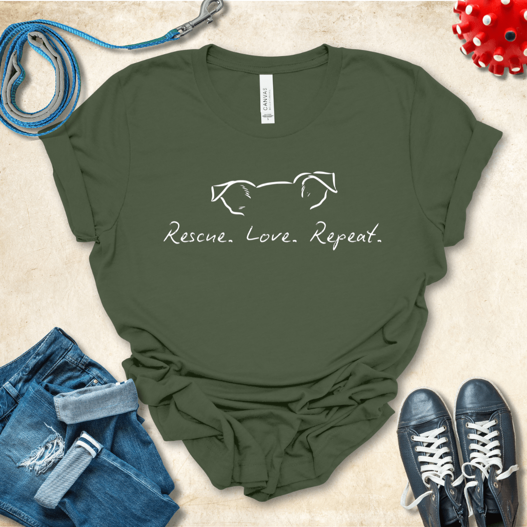 T-Shirt Military Green / S Rescue Love Repeat Premium Unisex Tee - Fun Casual Wear for Dog Lovers --reallyintothat