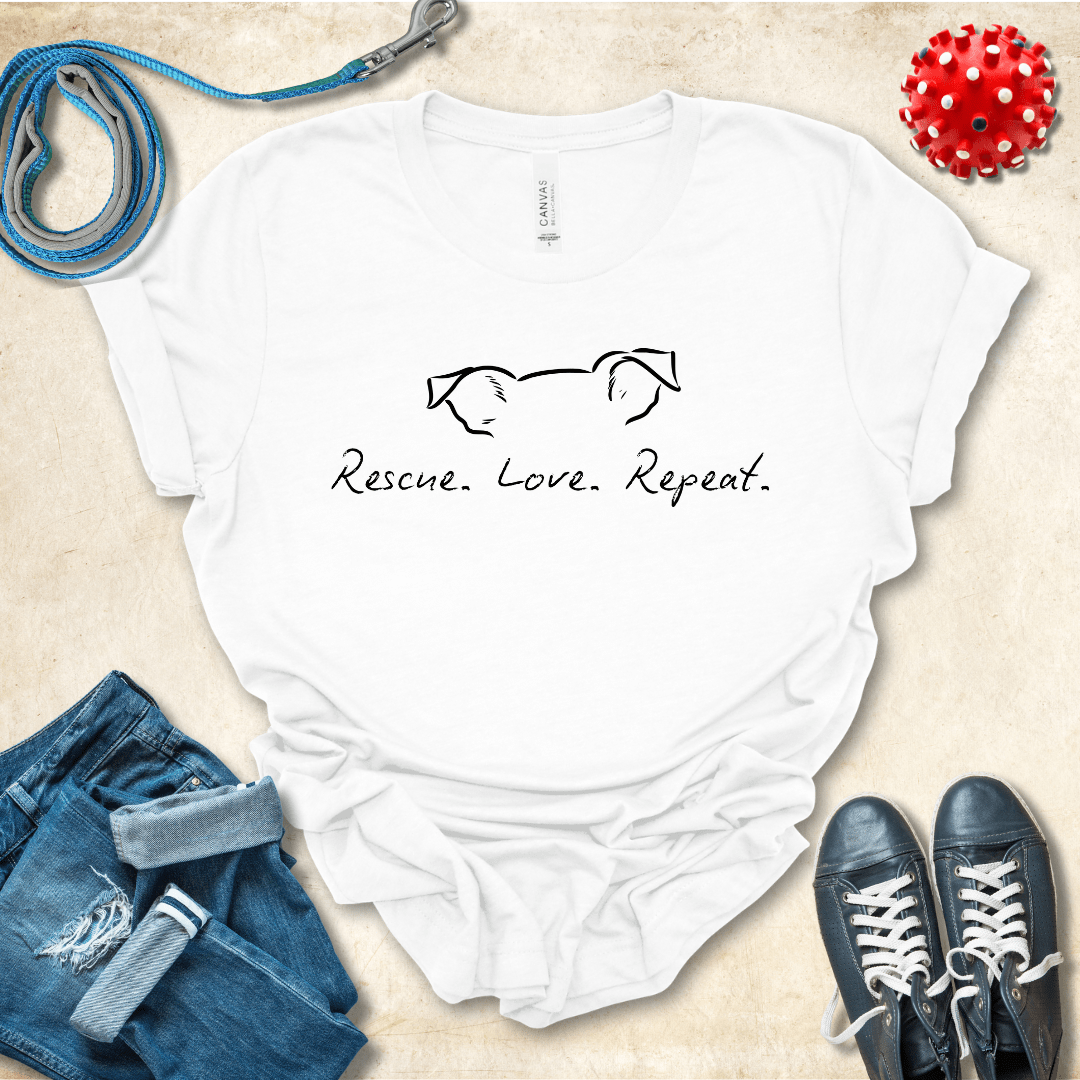 T-Shirt White / S Rescue Love Repeat Premium Unisex Tee - Fun Casual Wear for Dog Lovers --reallyintothat