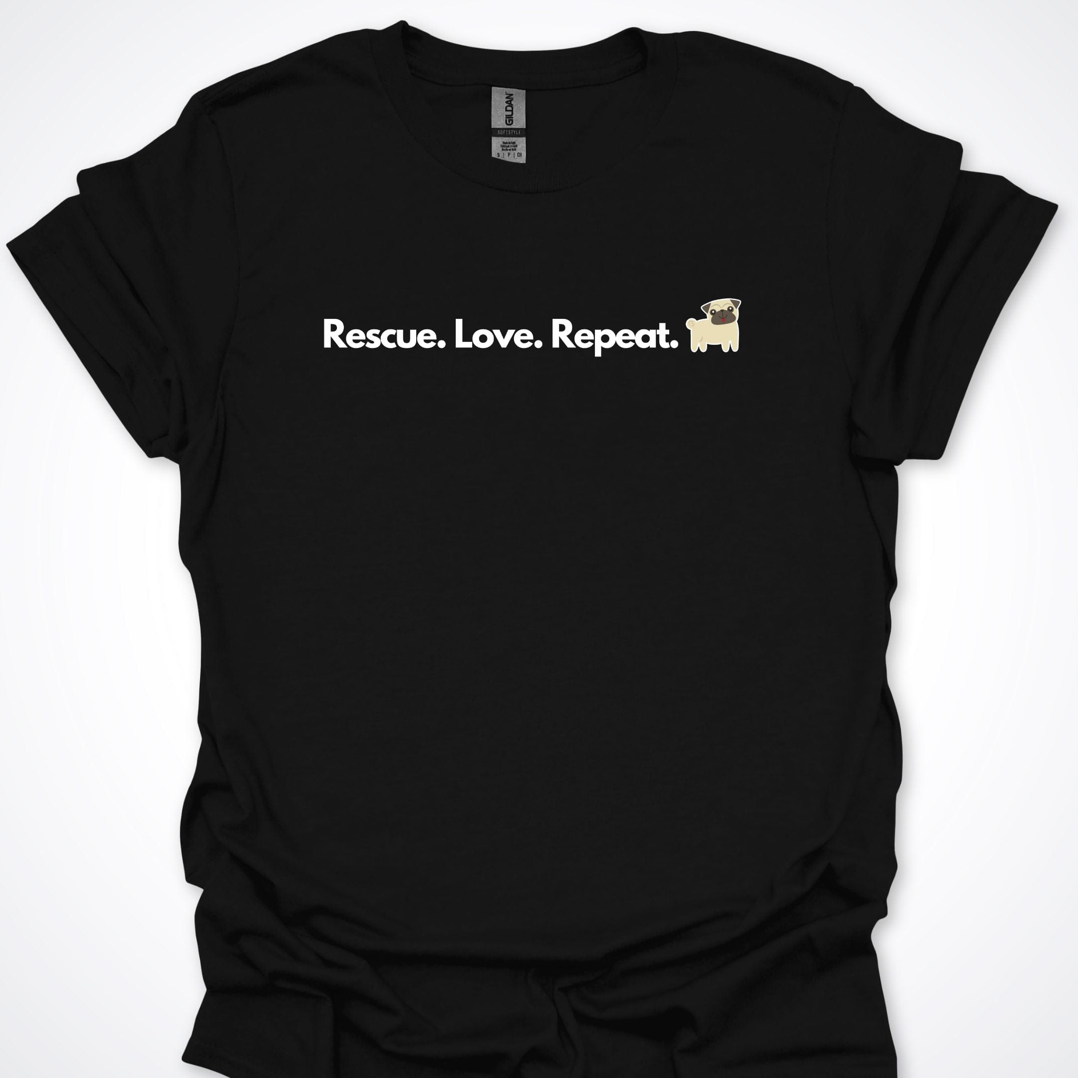 T-Shirt Black / S Rescue. Love. Repeat. Pug. Premium Unisex T-Shirt ReallyintoDogs