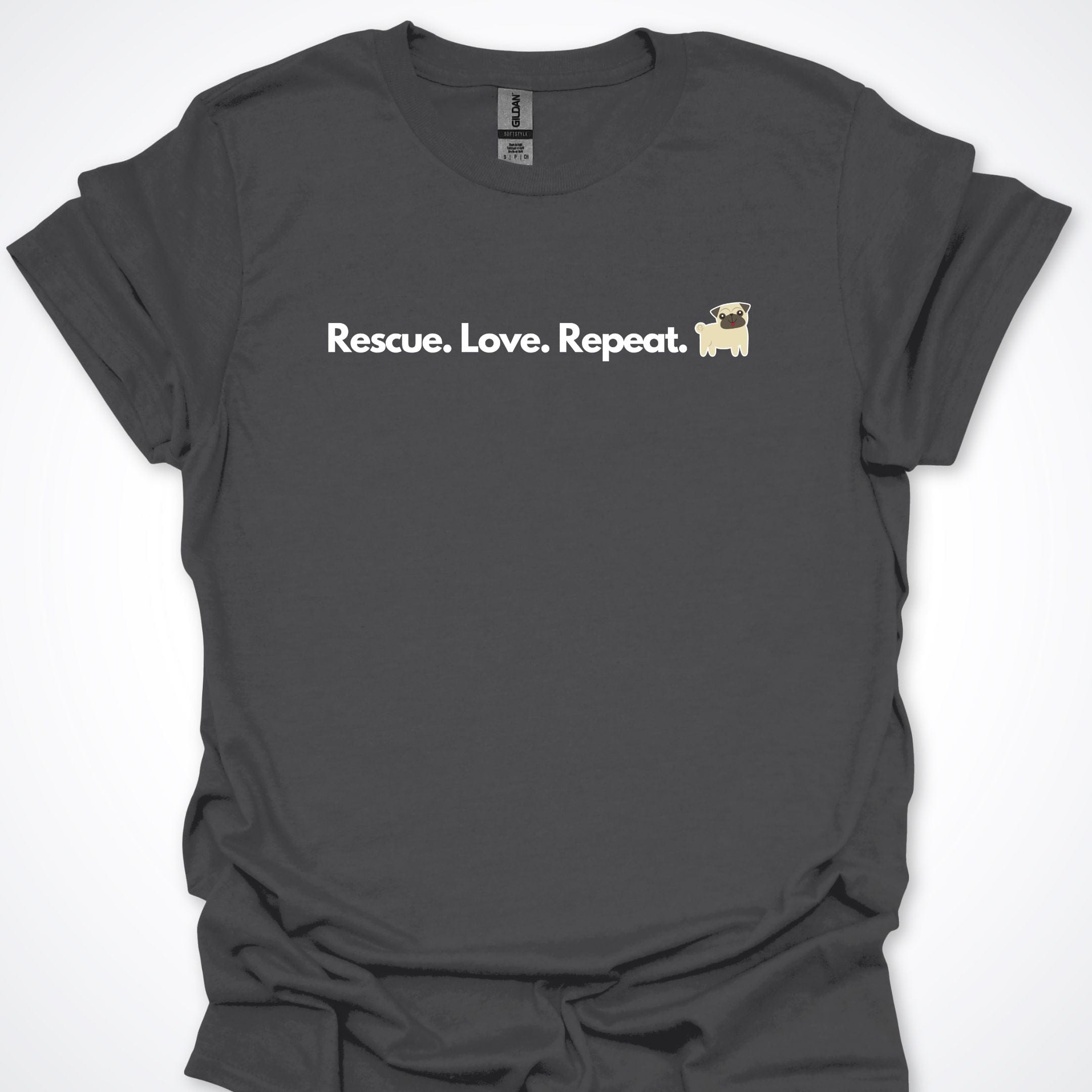 T-Shirt Charcoal / S Rescue. Love. Repeat. Pug. Premium Unisex T-Shirt ReallyintoDogs