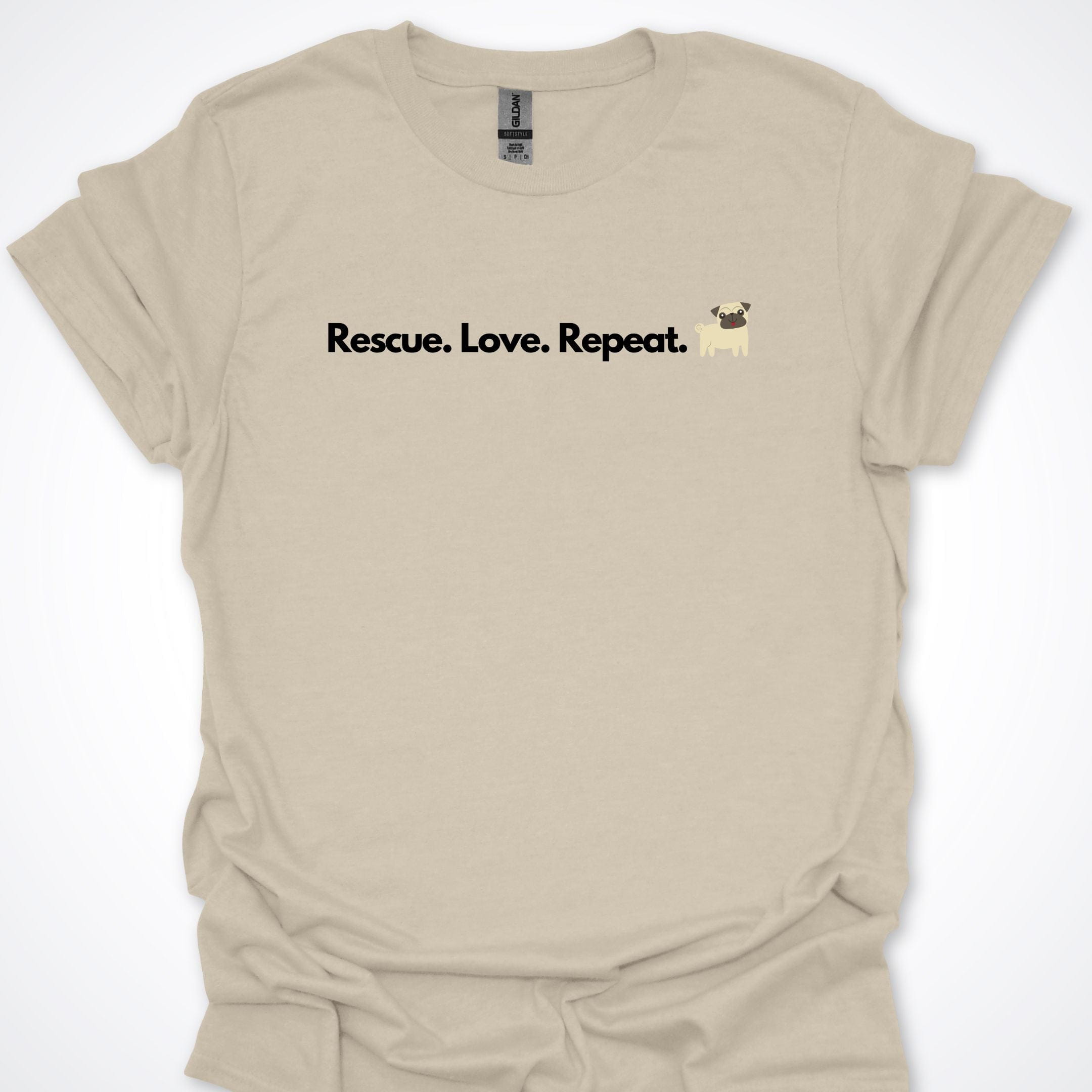 T-Shirt Natural / S Rescue. Love. Repeat. Pug. Premium Unisex T-Shirt ReallyintoDogs