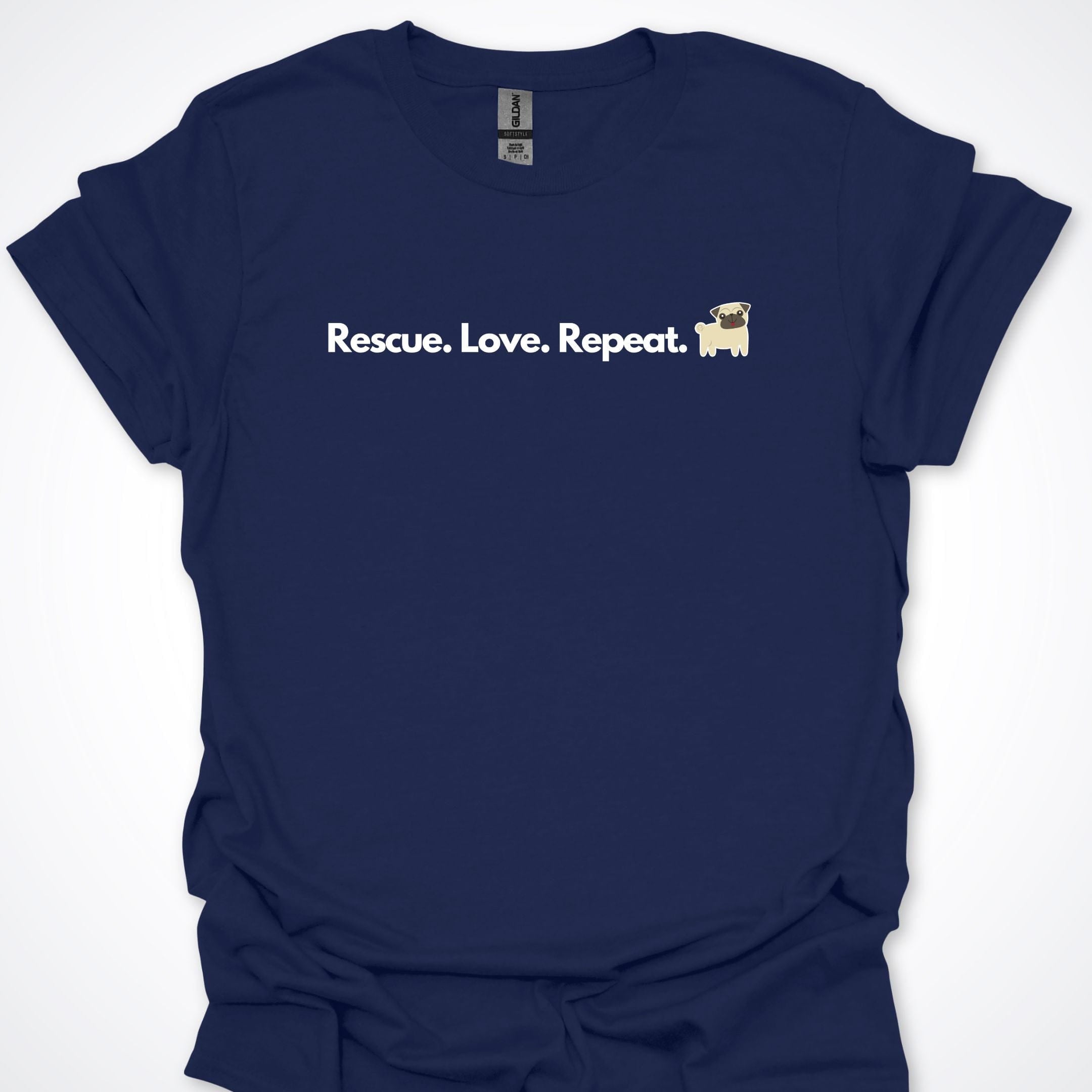 T-Shirt Navy / S Rescue. Love. Repeat. Pug. Premium Unisex T-Shirt ReallyintoDogs