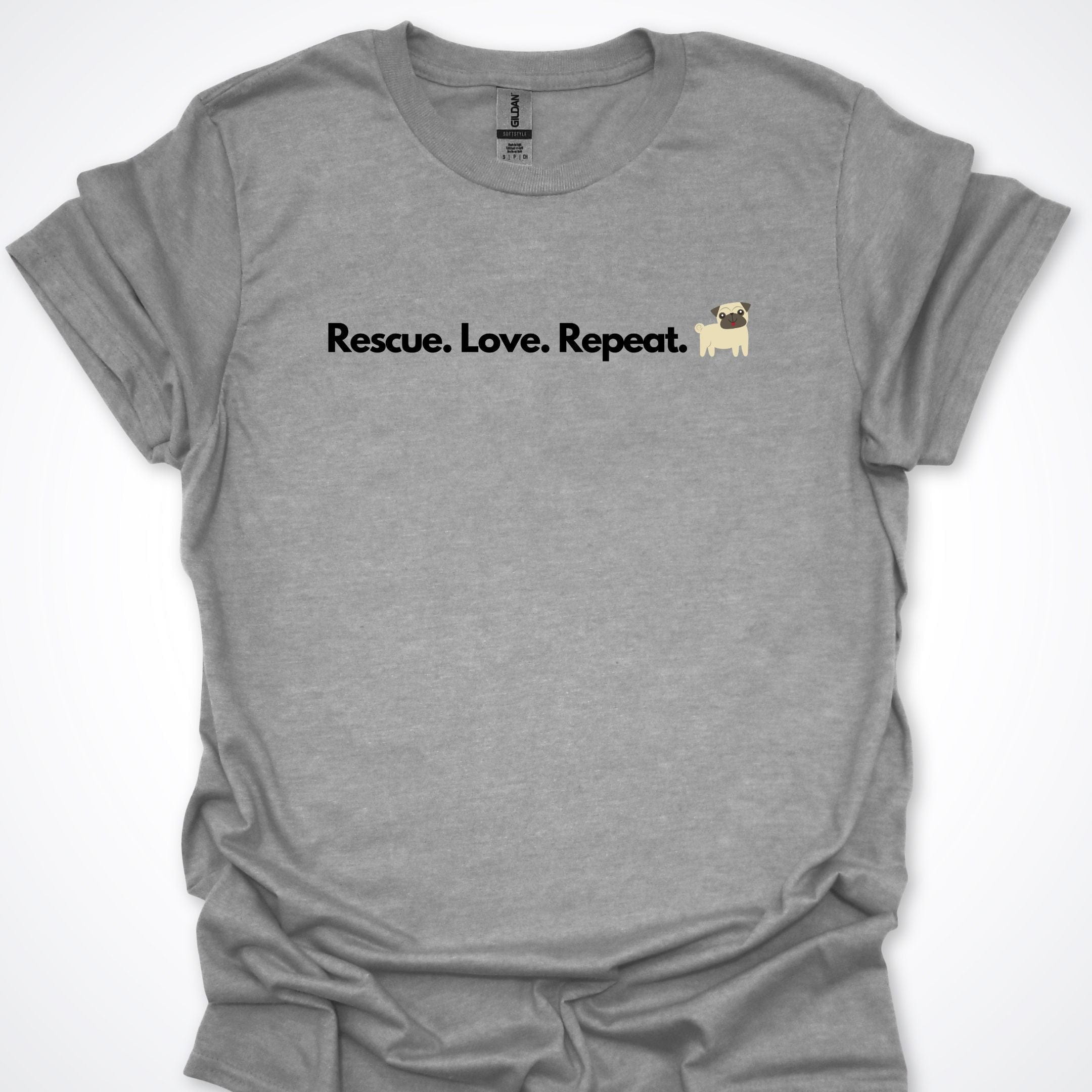 T-Shirt Sport Grey / S Rescue. Love. Repeat. Pug. Premium Unisex T-Shirt ReallyintoDogs