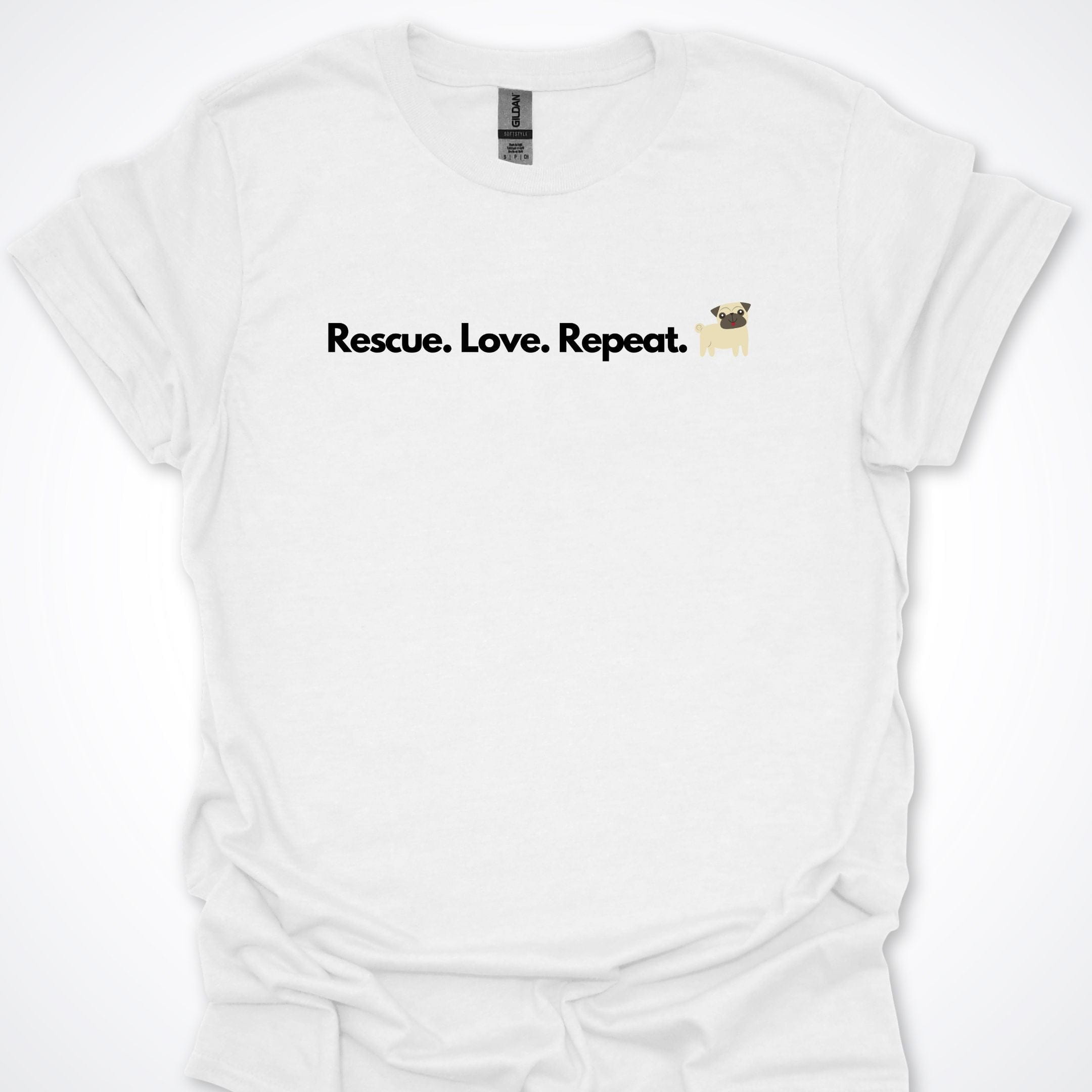 T-Shirt White / S Rescue. Love. Repeat. Pug. Premium Unisex T-Shirt ReallyintoDogs