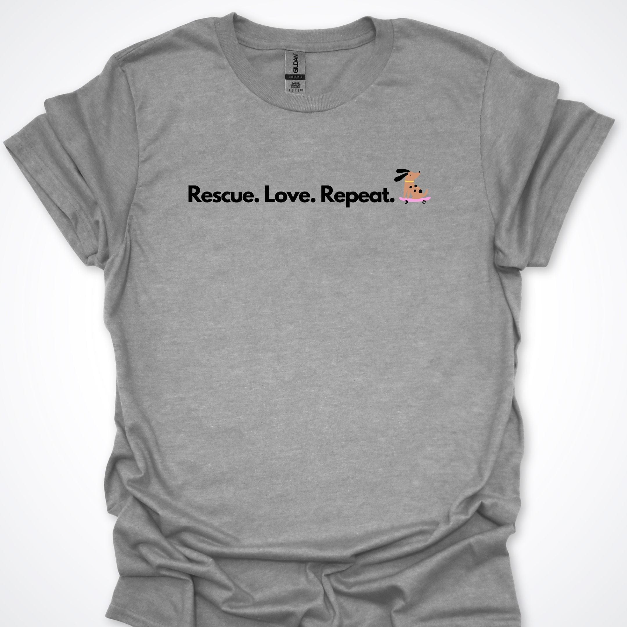 T-Shirt Sport Grey / S Rescue. Love. Repeat. Skateboarding Dog. Premium Unisex T-Shirt ReallyintoDogs