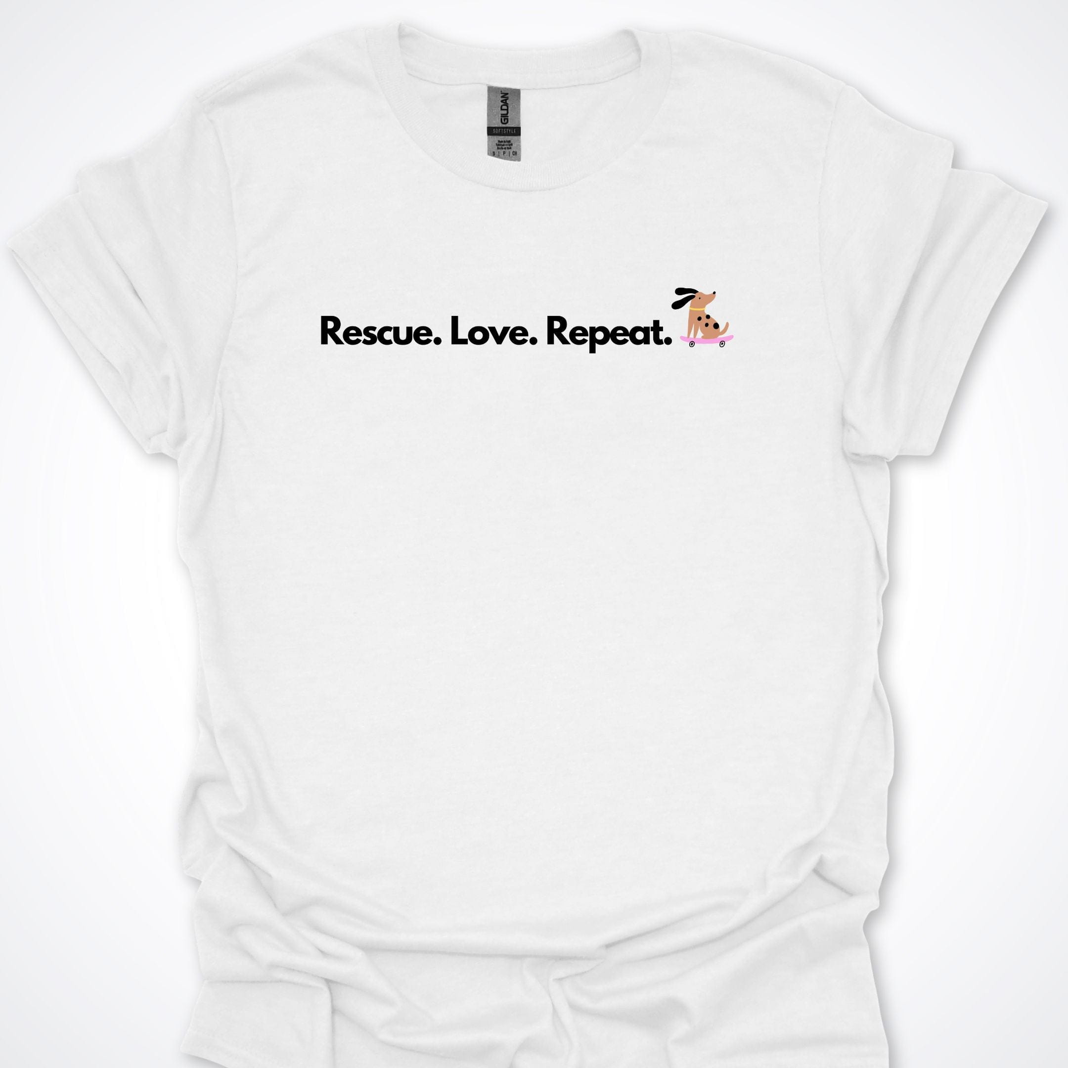 T-Shirt White / S Rescue. Love. Repeat. Skateboarding Dog. Premium Unisex T-Shirt ReallyintoDogs