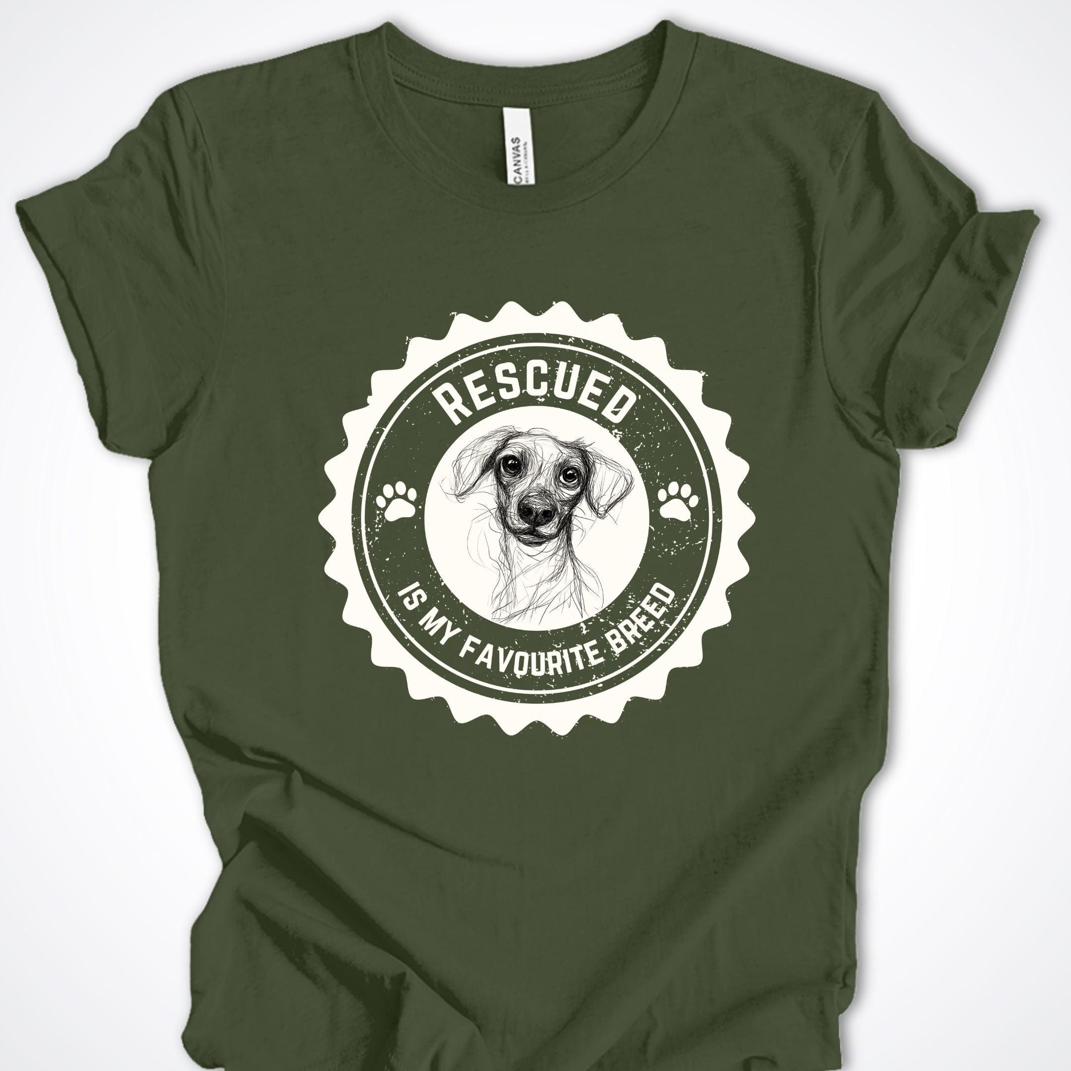 T-Shirt Military Green / S Rescued is My Favorite Breed Premium Unisex T-Shirt ReallyintoDogs