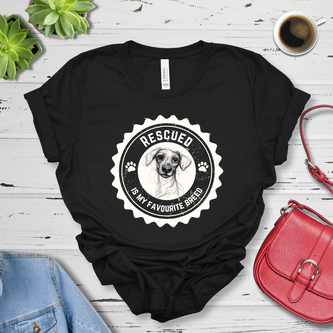 T-Shirt Black Heather / S Rescued is My Favorite Breed Premium Unisex Tee - Fun Casual Wear for Dog Lovers --reallyintothat