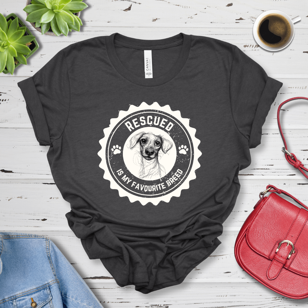 T-Shirt Dark Grey Heather / S Rescued is My Favorite Breed Premium Unisex Tee - Fun Casual Wear for Dog Lovers --reallyintothat