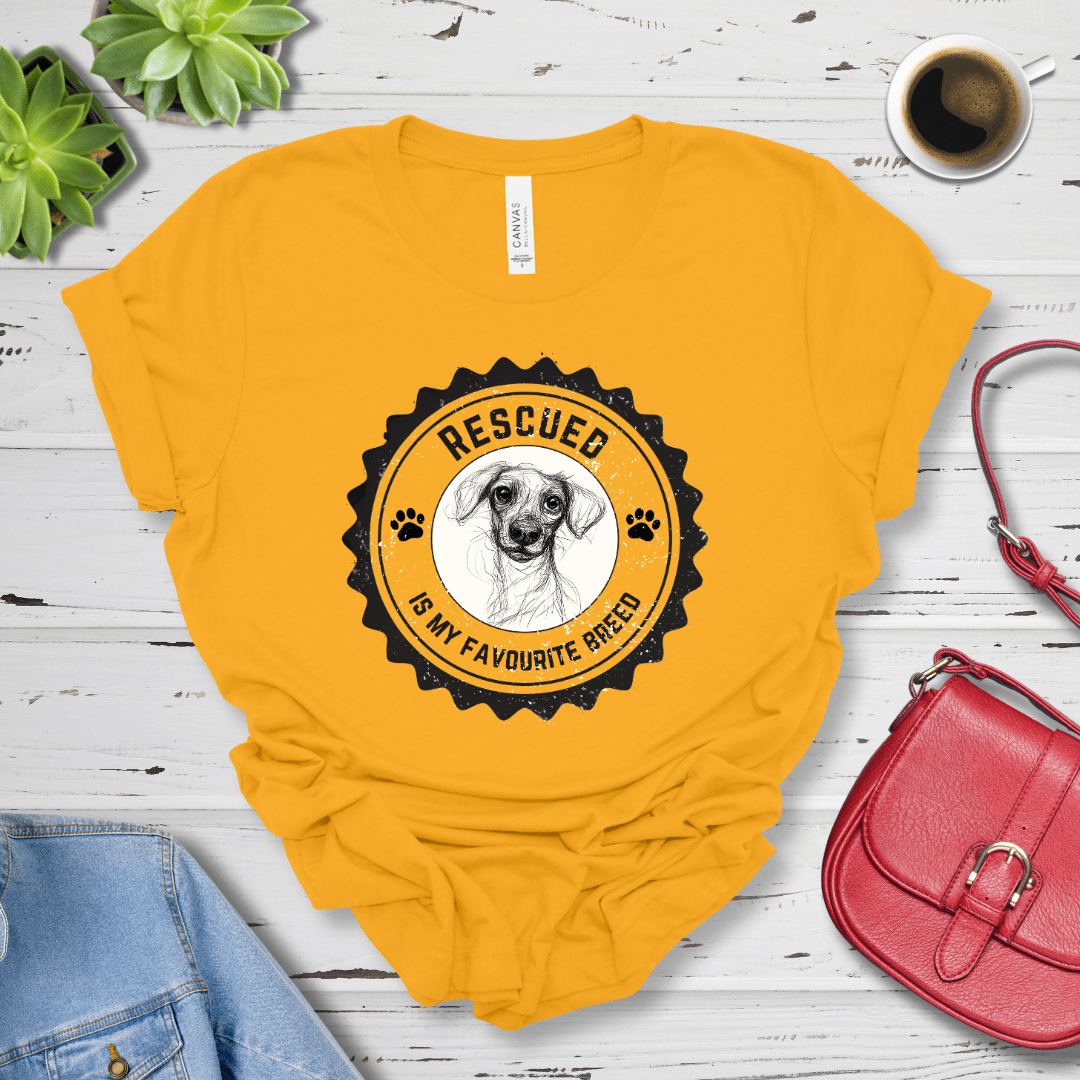 T-Shirt Gold / S Rescued is My Favorite Breed Premium Unisex Tee - Fun Casual Wear for Dog Lovers --reallyintothat