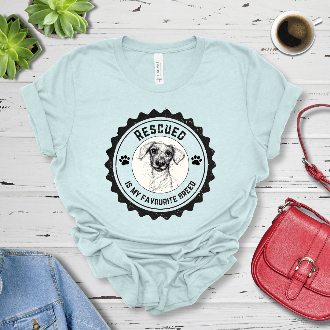 T-Shirt Heather Ice Blue / S Rescued is My Favorite Breed Premium Unisex Tee - Fun Casual Wear for Dog Lovers --reallyintothat