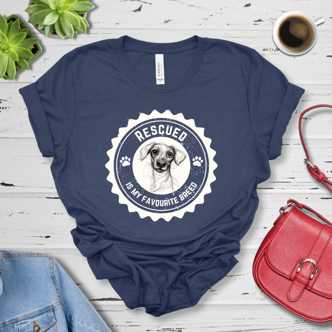 T-Shirt Heather Navy / S Rescued is My Favorite Breed Premium Unisex Tee - Fun Casual Wear for Dog Lovers --reallyintothat