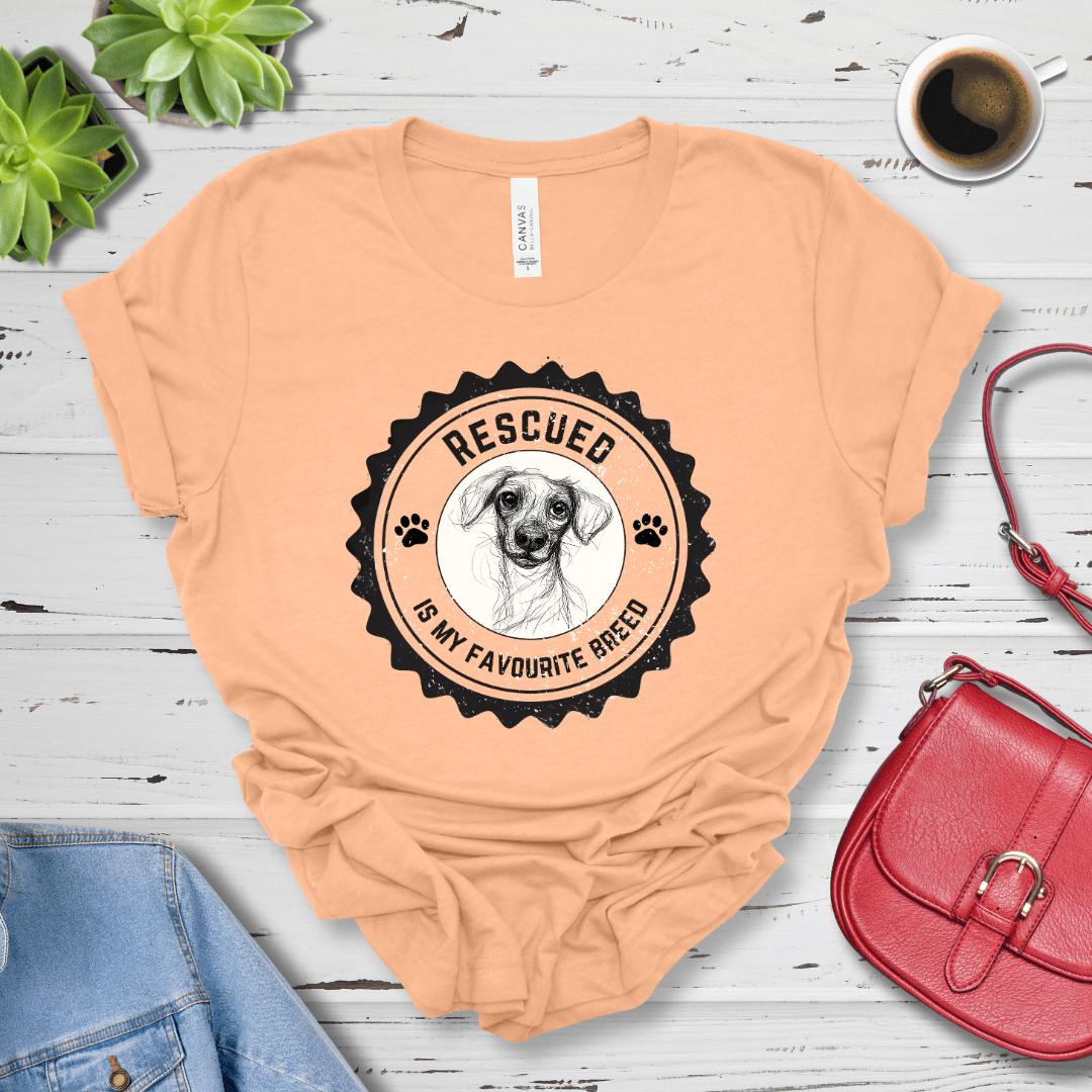 T-Shirt Heather Peach / S Rescued is My Favorite Breed Premium Unisex Tee - Fun Casual Wear for Dog Lovers --reallyintothat