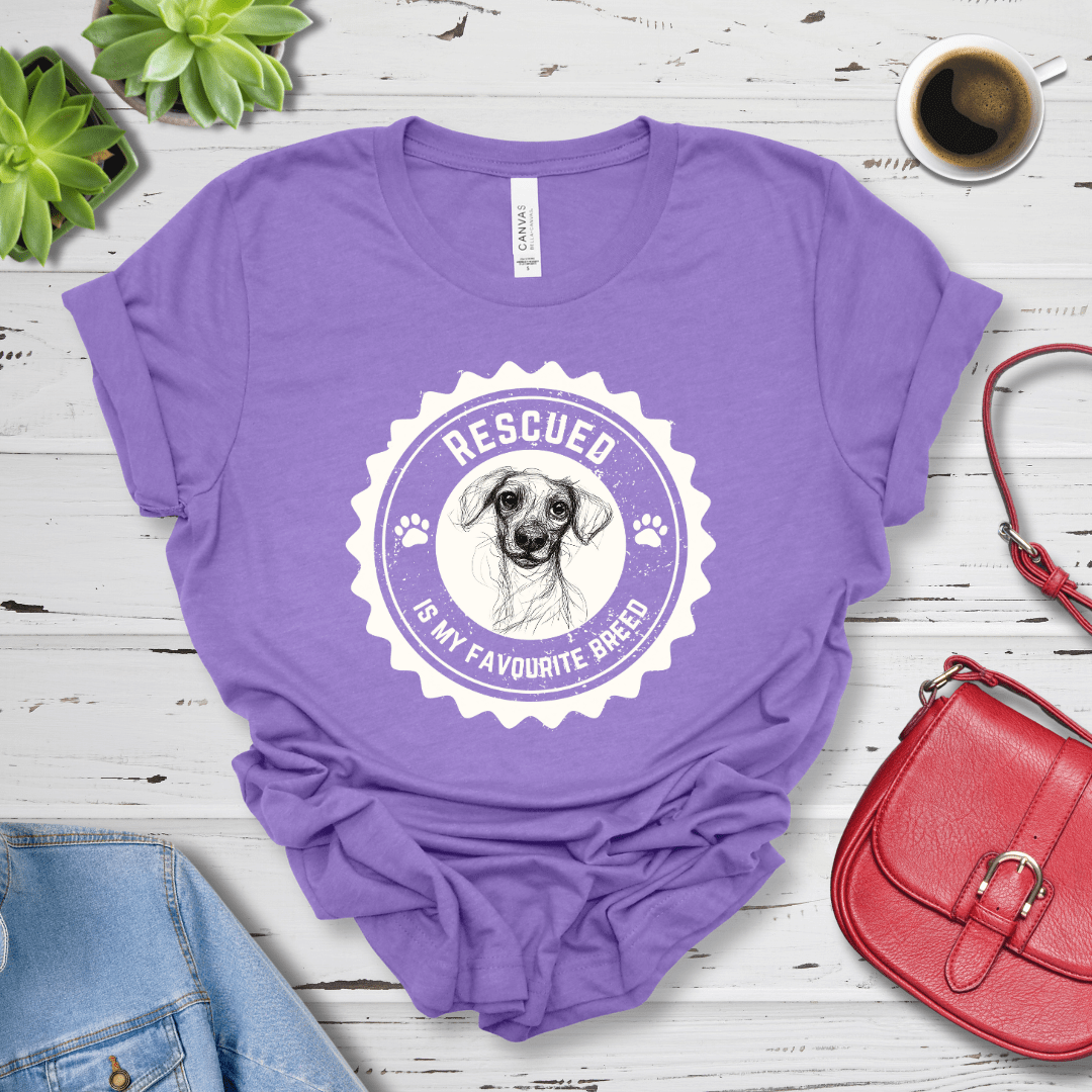 T-Shirt Heather Team Purple / S Rescued is My Favorite Breed Premium Unisex Tee - Fun Casual Wear for Dog Lovers --reallyintothat