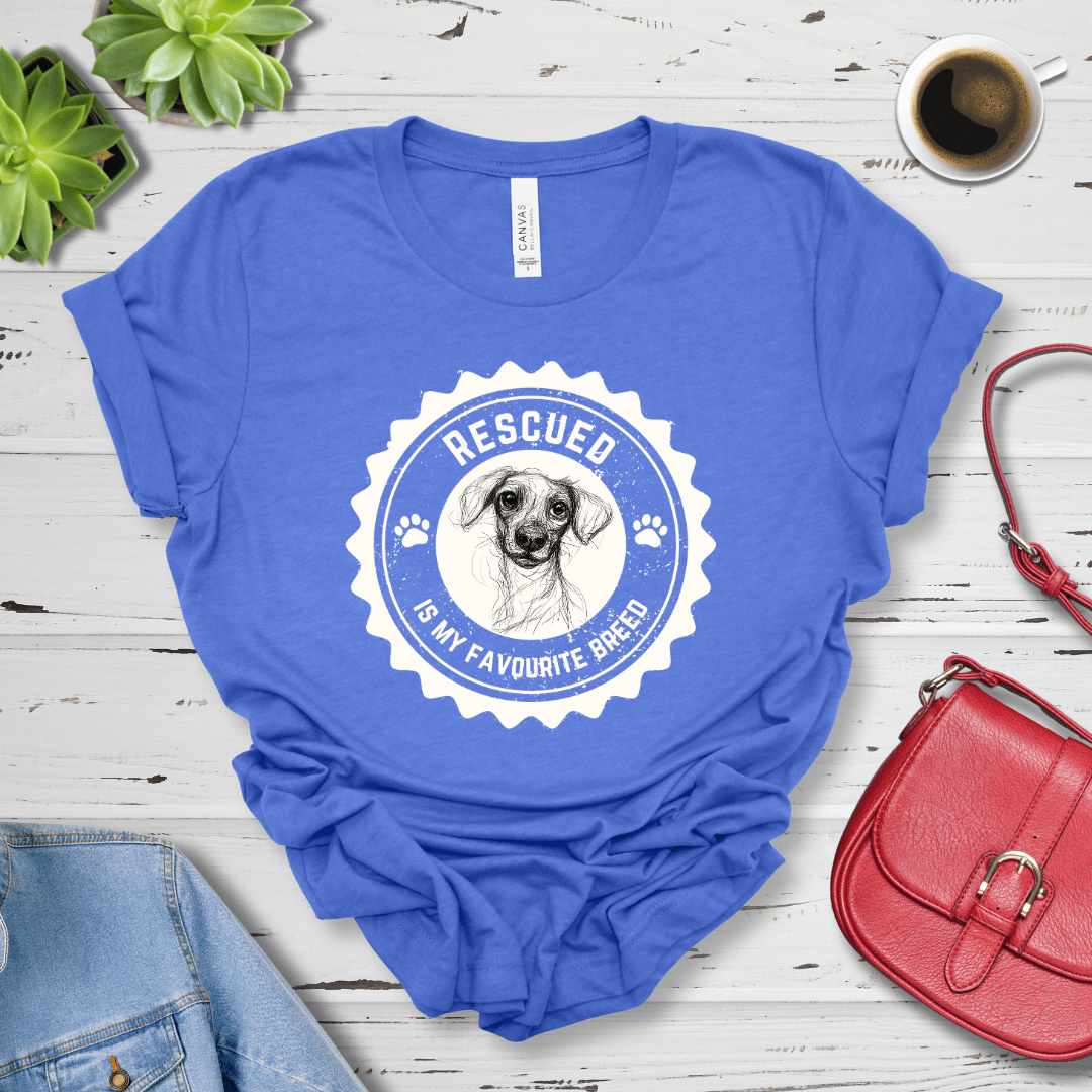 T-Shirt Heather True Royal / S Rescued is My Favorite Breed Premium Unisex Tee - Fun Casual Wear for Dog Lovers --reallyintothat