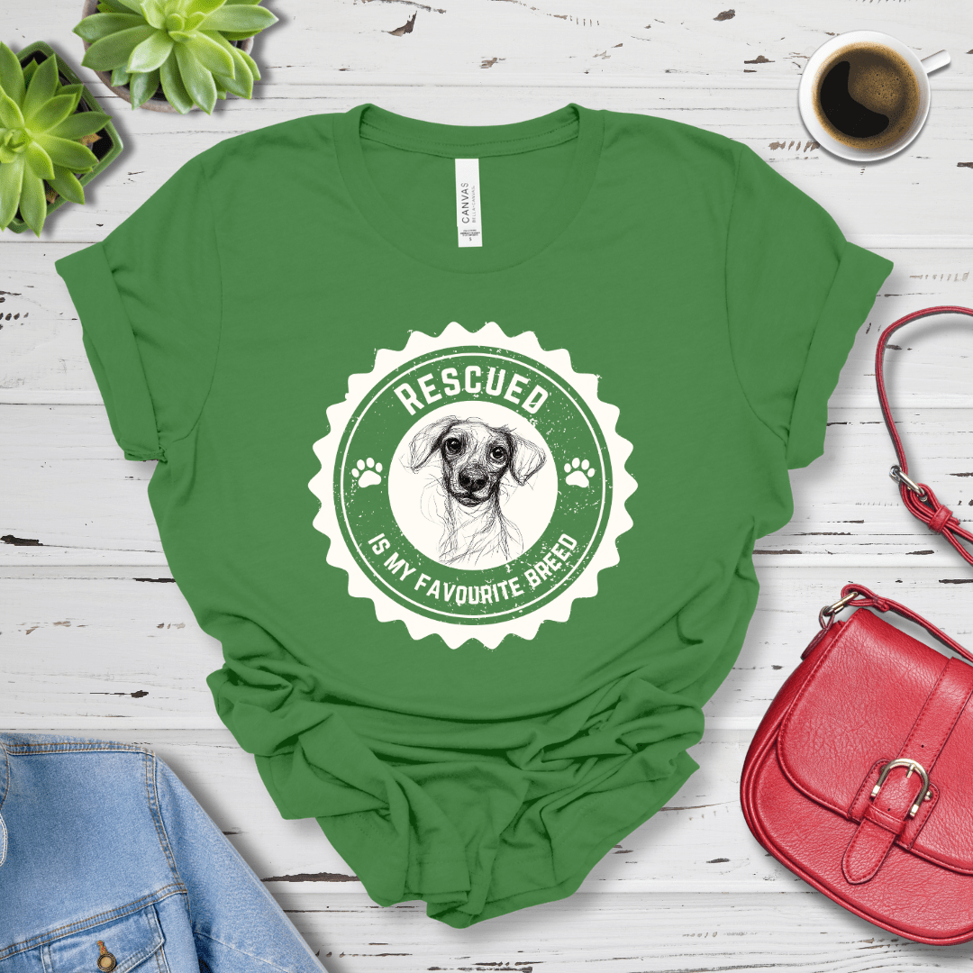 T-Shirt Leaf / S Rescued is My Favorite Breed Premium Unisex Tee - Fun Casual Wear for Dog Lovers --reallyintothat