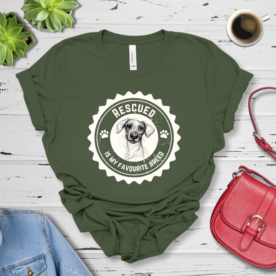 T-Shirt Military Green / S Rescued is My Favorite Breed Premium Unisex Tee - Fun Casual Wear for Dog Lovers --reallyintothat