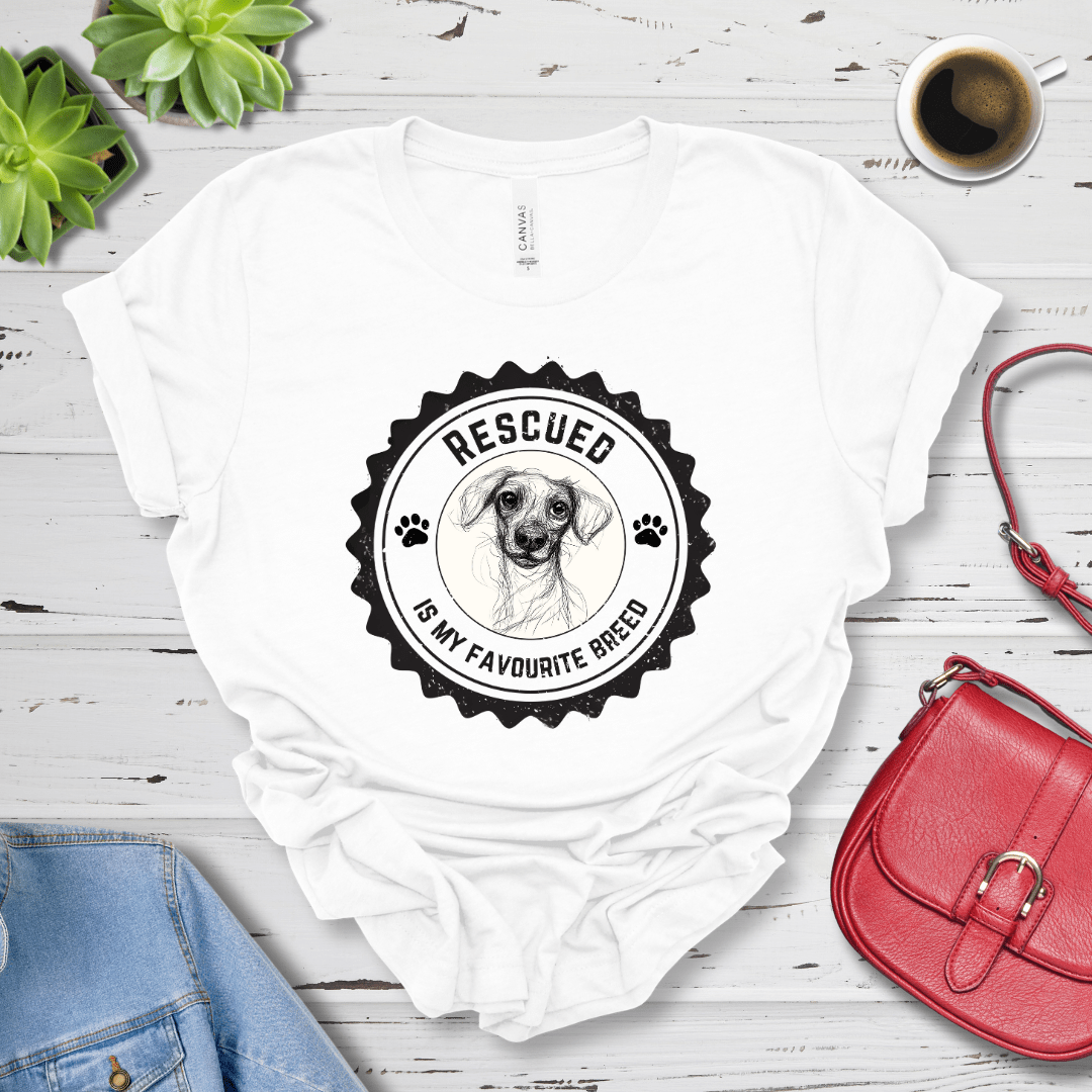 T-Shirt White / S Rescued is My Favorite Breed Premium Unisex Tee - Fun Casual Wear for Dog Lovers --reallyintothat