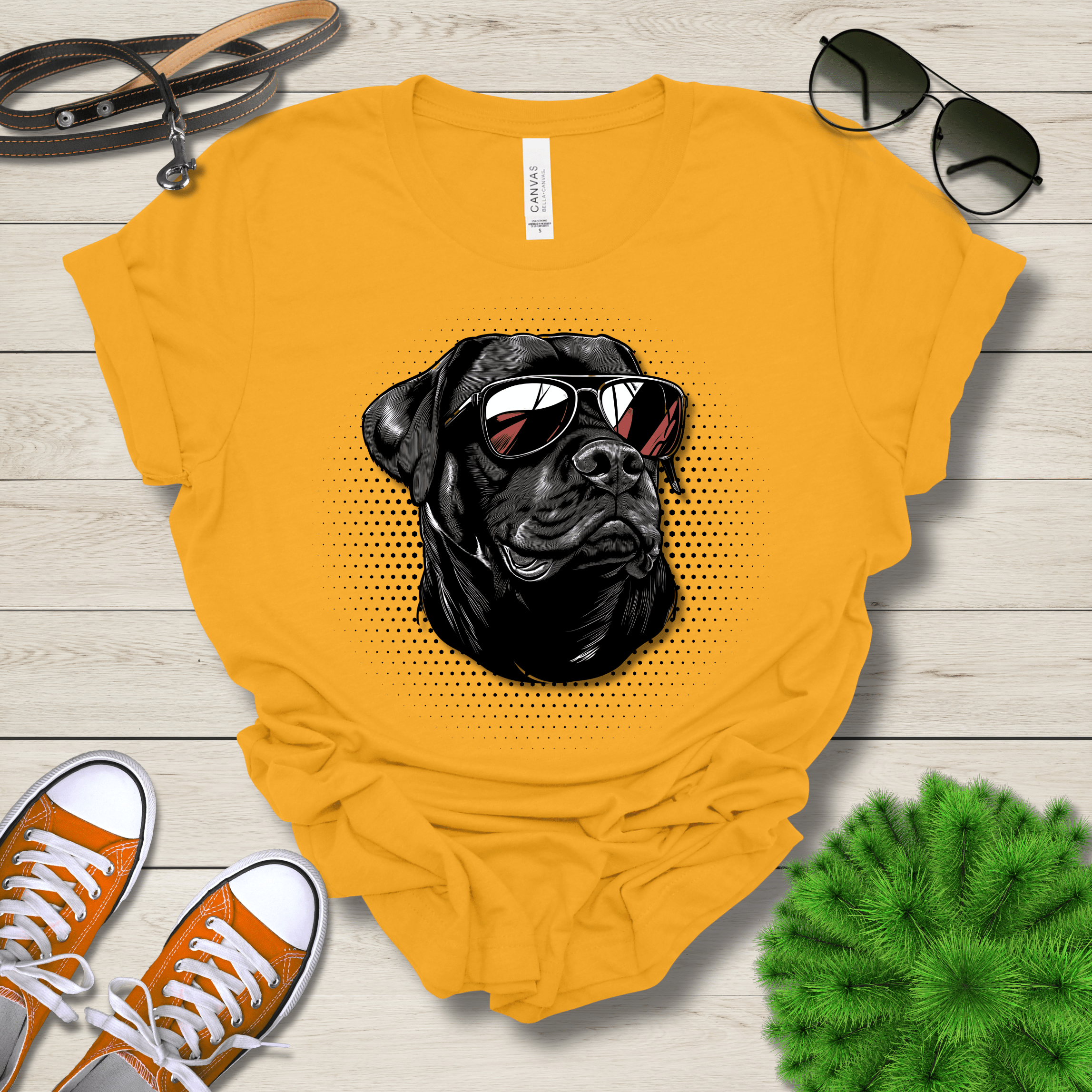 T-Shirt Gold / S Rottweiler Top Dog Cool Dog with Sunglasses Premium Unisex Tee --reallyintothat