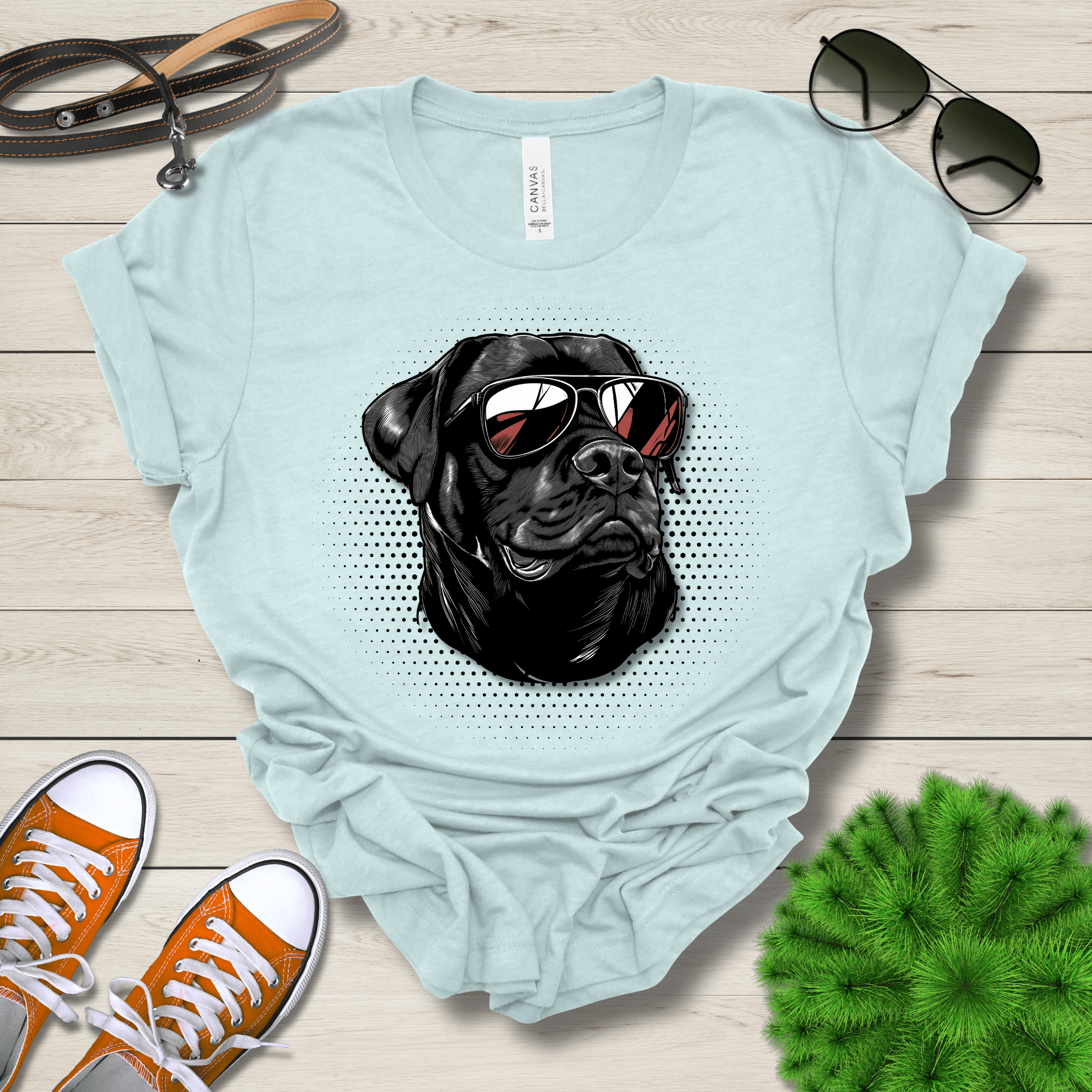 T-Shirt Heather Ice Blue / S Rottweiler Top Dog Cool Dog with Sunglasses Premium Unisex Tee --reallyintothat