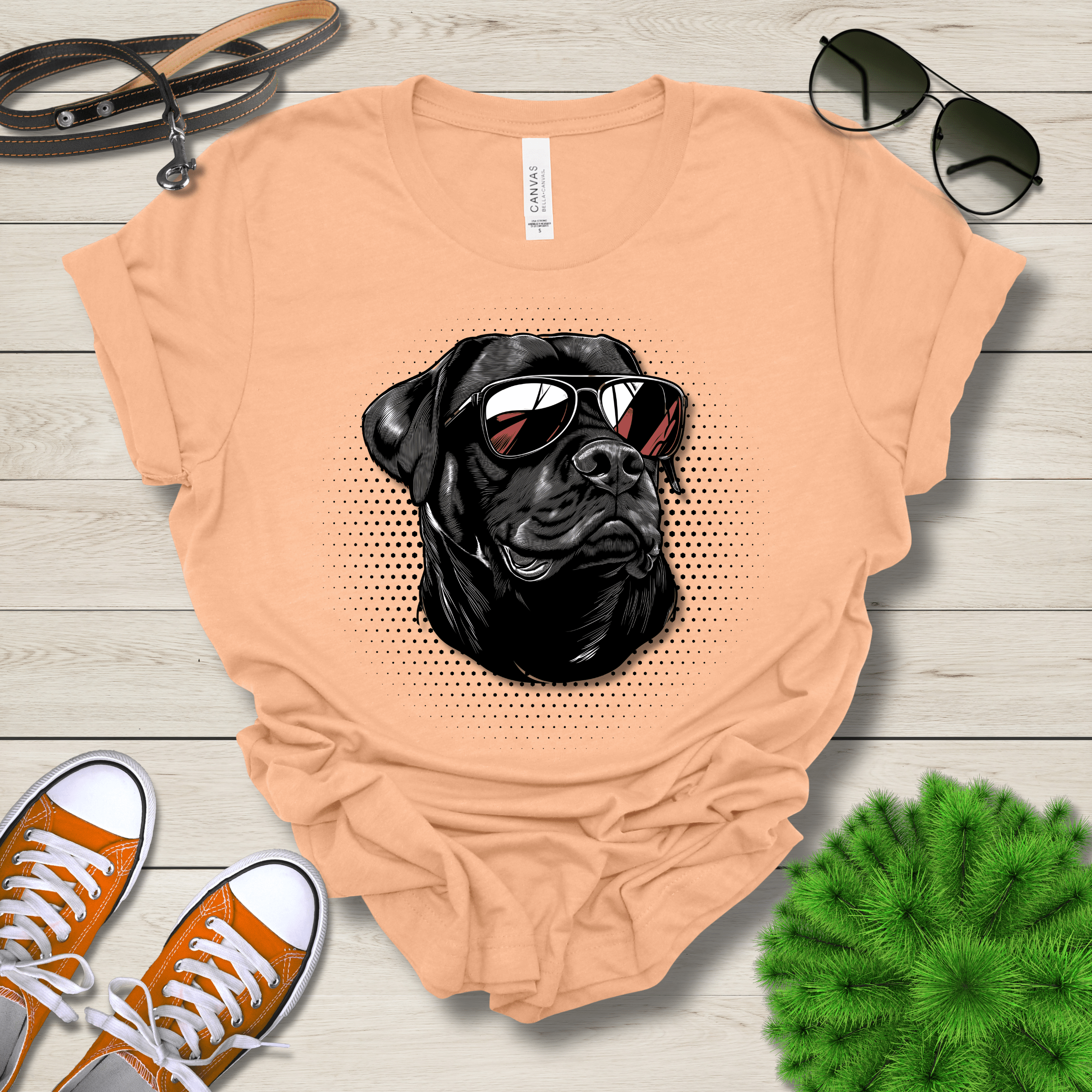 T-Shirt Heather Peach / S Rottweiler Top Dog Cool Dog with Sunglasses Premium Unisex Tee --reallyintothat