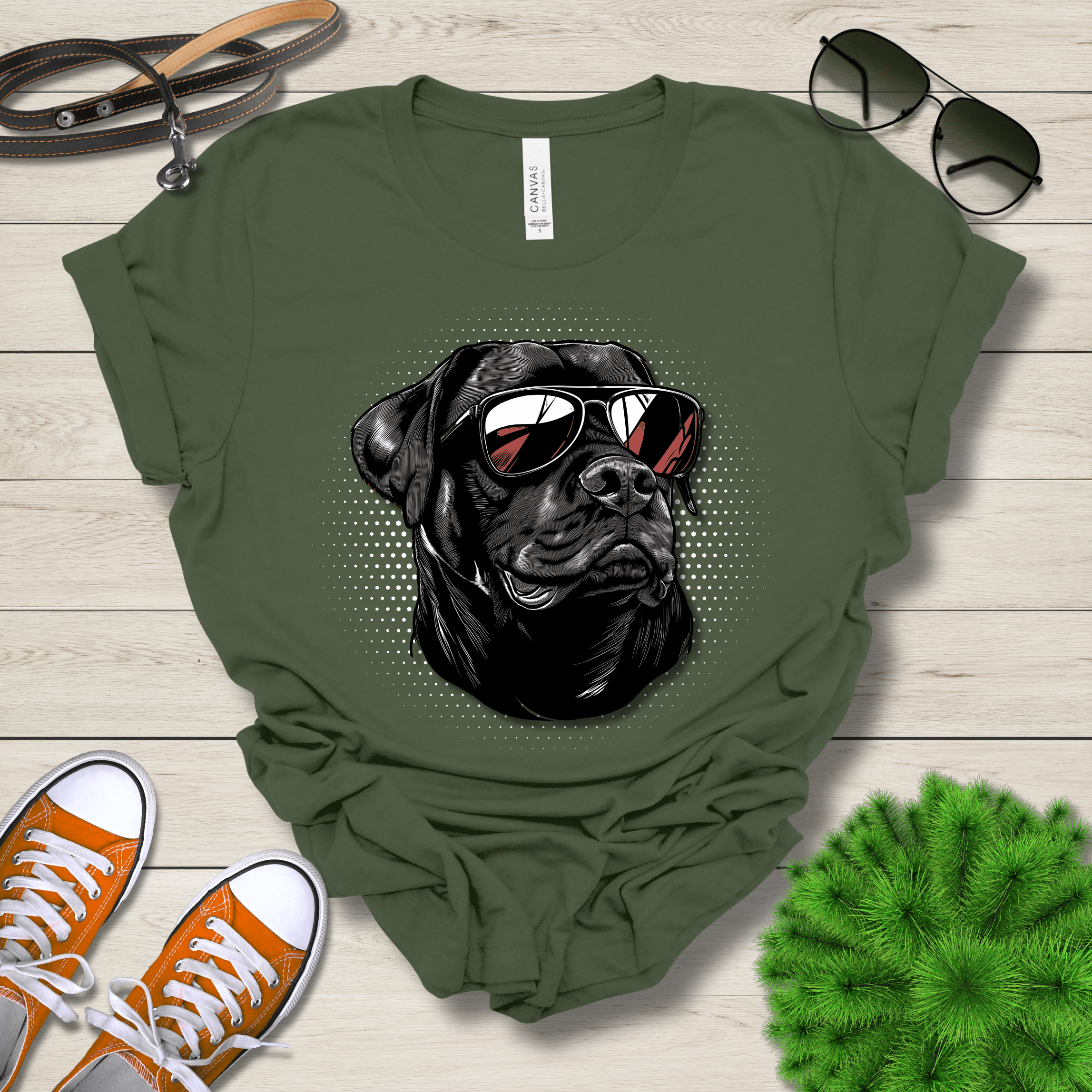 T-Shirt Military Green / S Rottweiler Top Dog Cool Dog with Sunglasses Premium Unisex Tee --reallyintothat