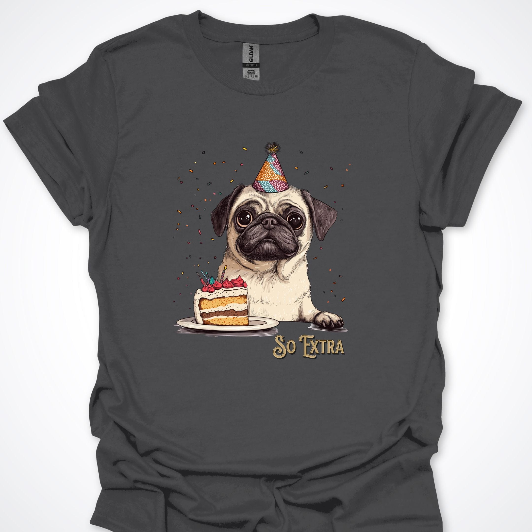 T-Shirt Charcoal / S So Extra Birthday Pug Premium Unisex T-Shirt ReallyintoDogs