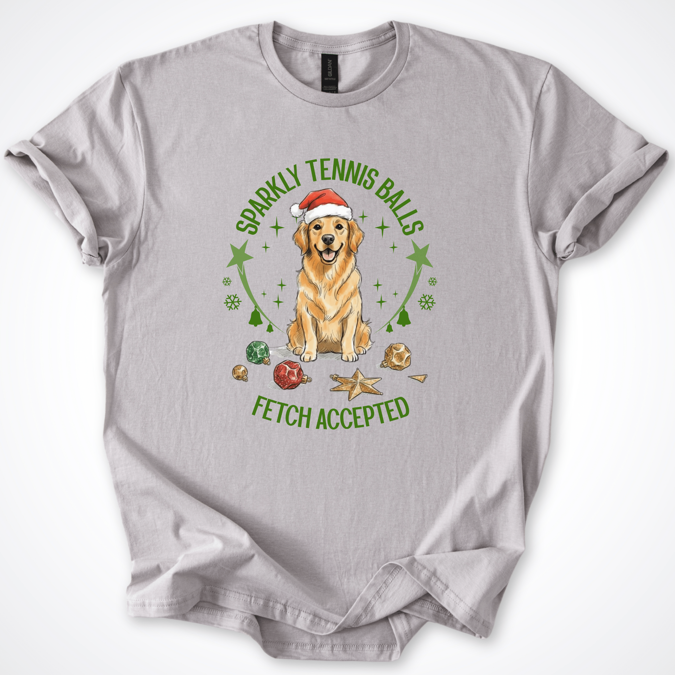 T-Shirt Ice Grey / S Sparkly Tennis Balls Christmas T-Shirt ReallyintoDogs