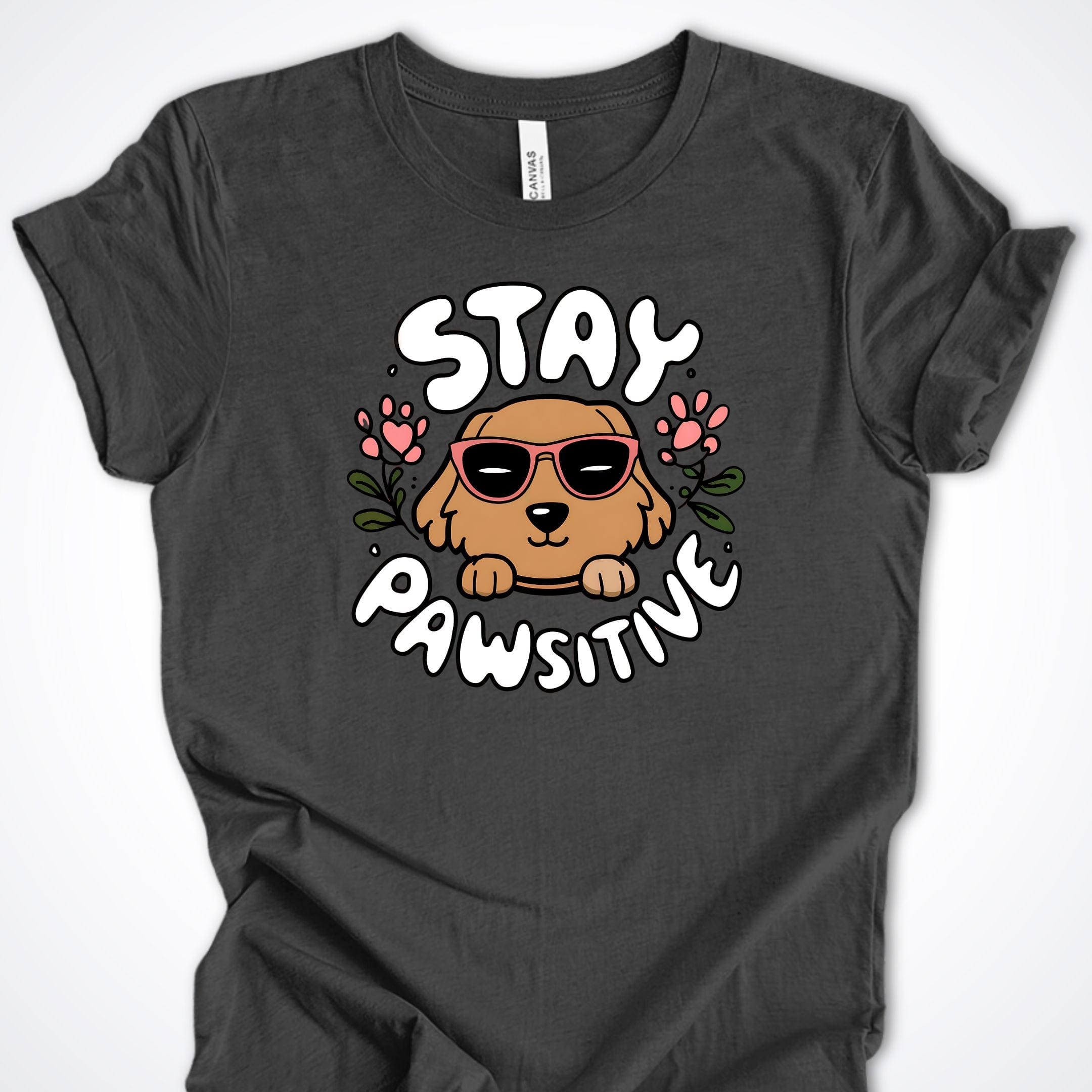 T-Shirt Dark Grey Heather / S Stay Pawsitive Premium Unisex T-Shirt ReallyintoDogs