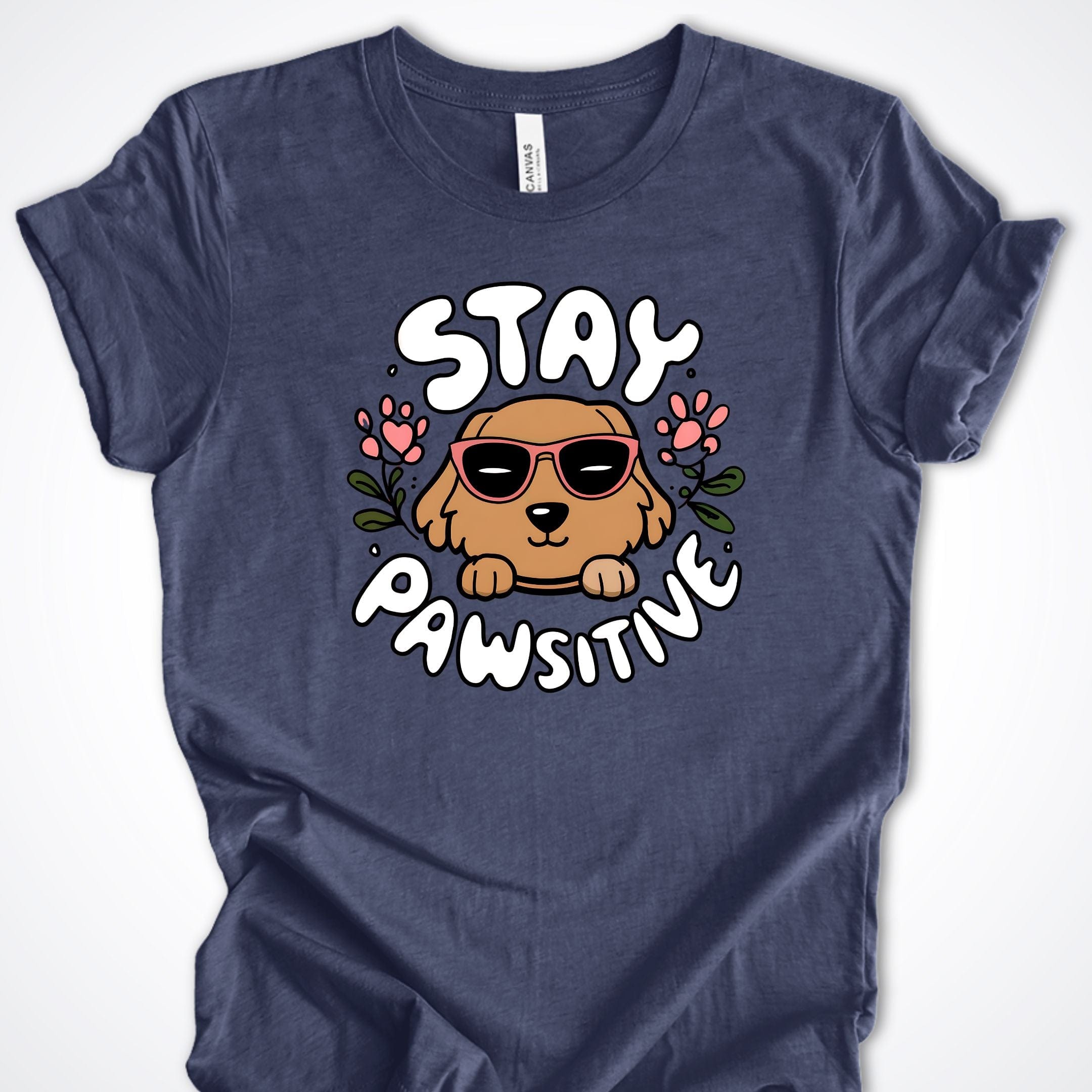 T-Shirt Heather Navy / S Stay Pawsitive Premium Unisex T-Shirt ReallyintoDogs