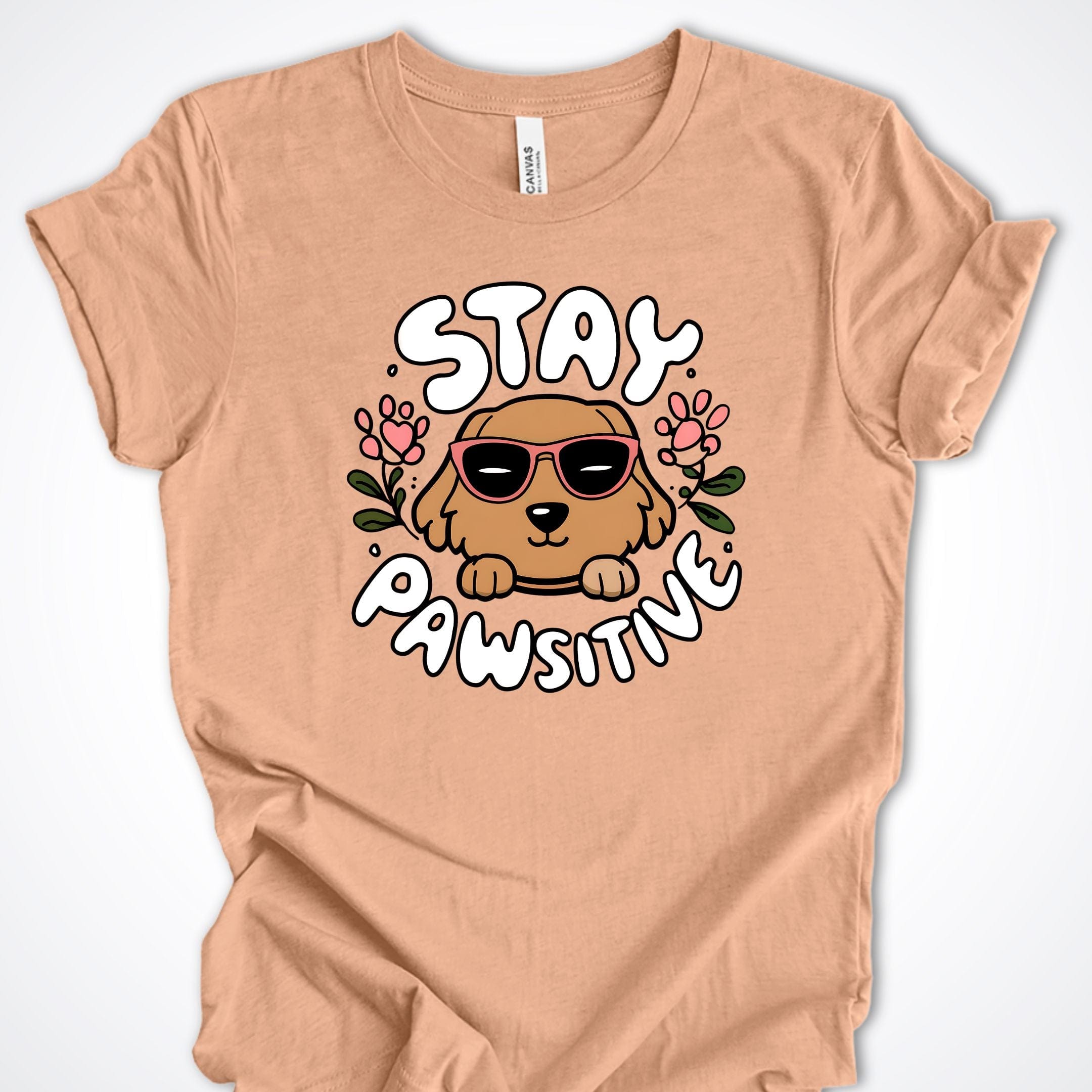 T-Shirt Heather Peach / S Stay Pawsitive Premium Unisex T-Shirt ReallyintoDogs