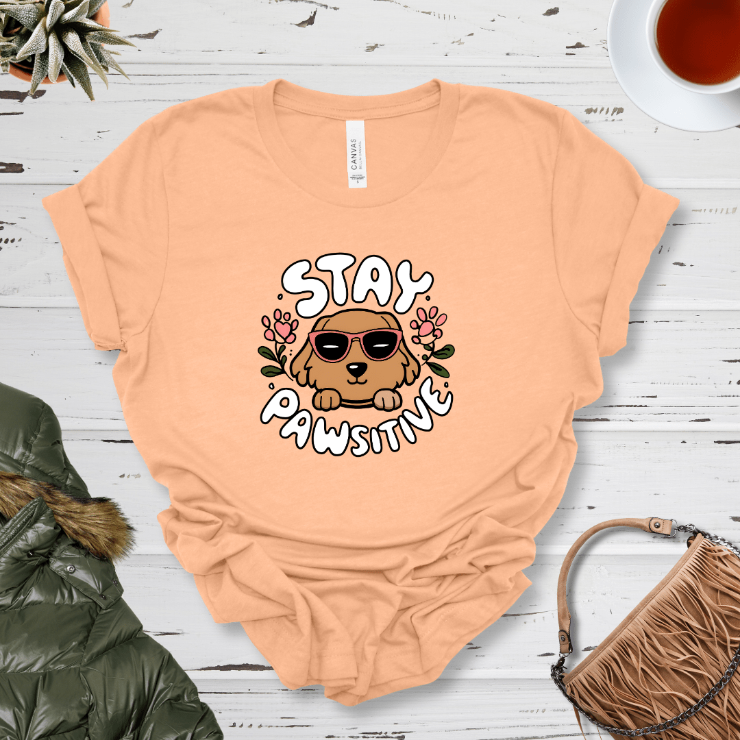 T-Shirt Heather Peach / S Stay Pawsitive Premium Unisex Tee - Fun Casual Wear for Dog Lovers --reallyintothat