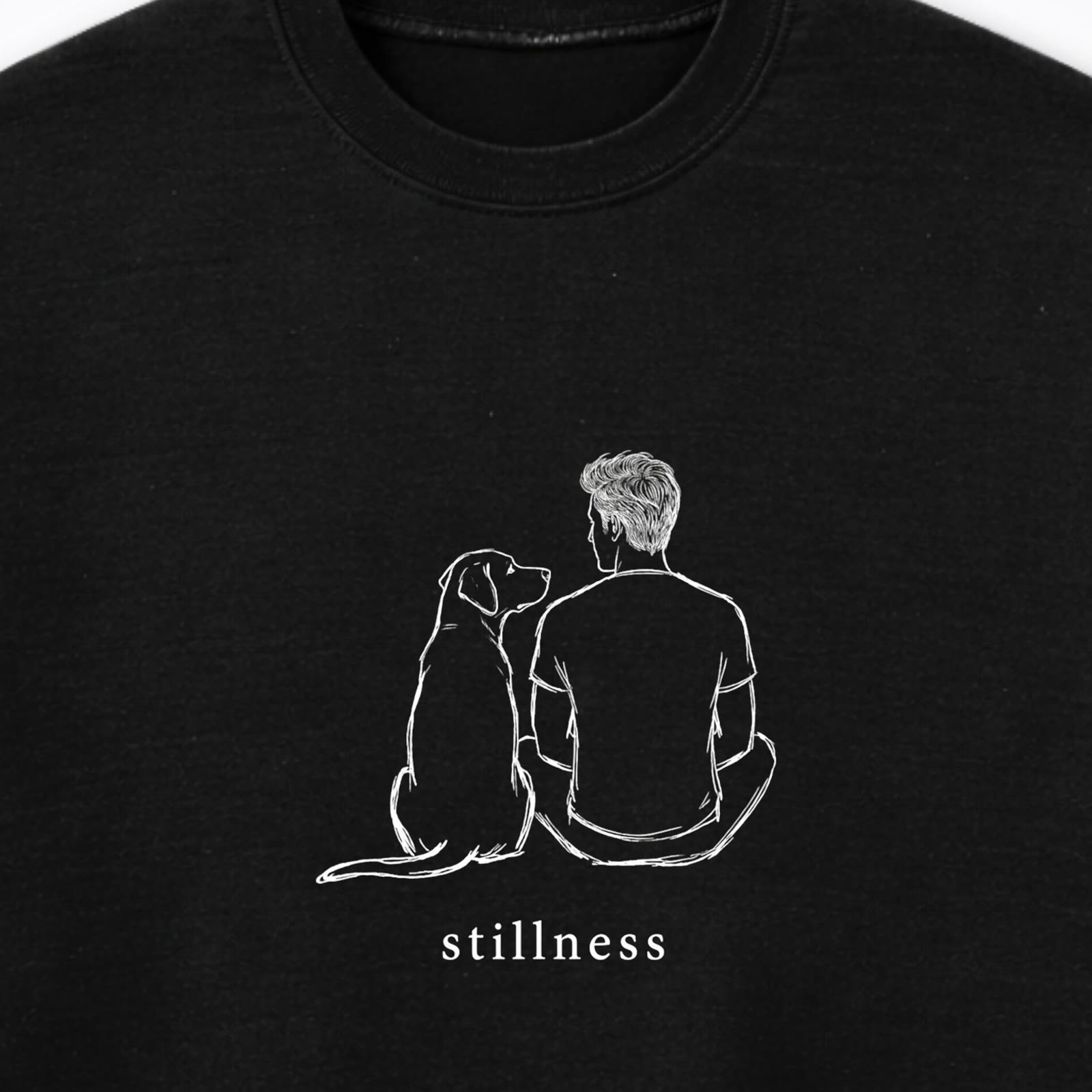 Stillness Dog Man Crewneck Sweatshirt - design close up
