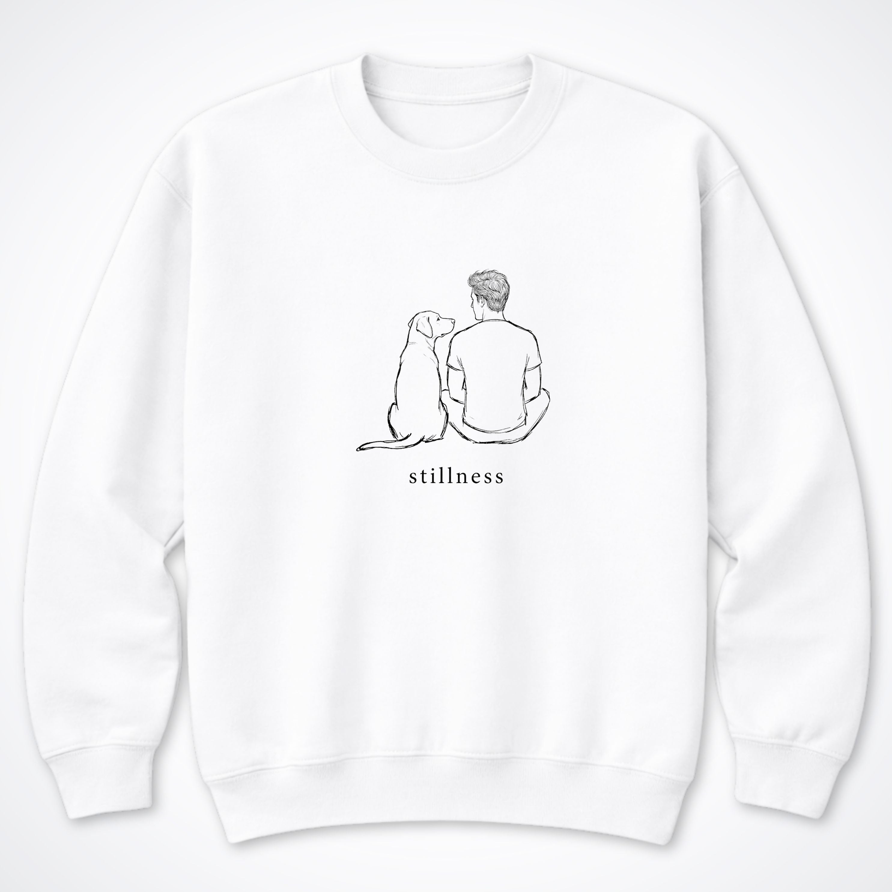 Stillness Dog Man Crewneck Sweatshirt - White