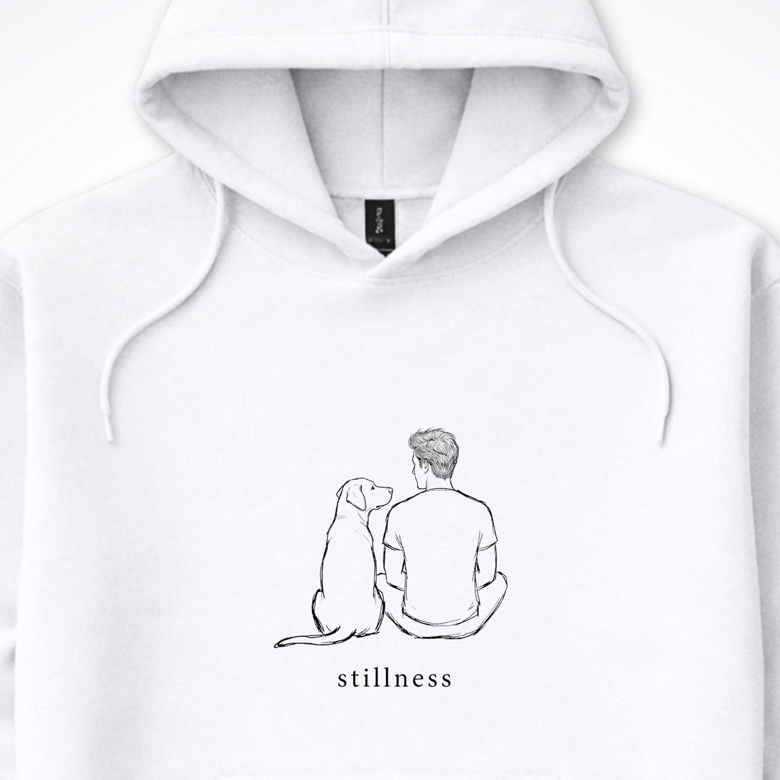 Stillness Dog Man Hooded Sweatshirt - design close up