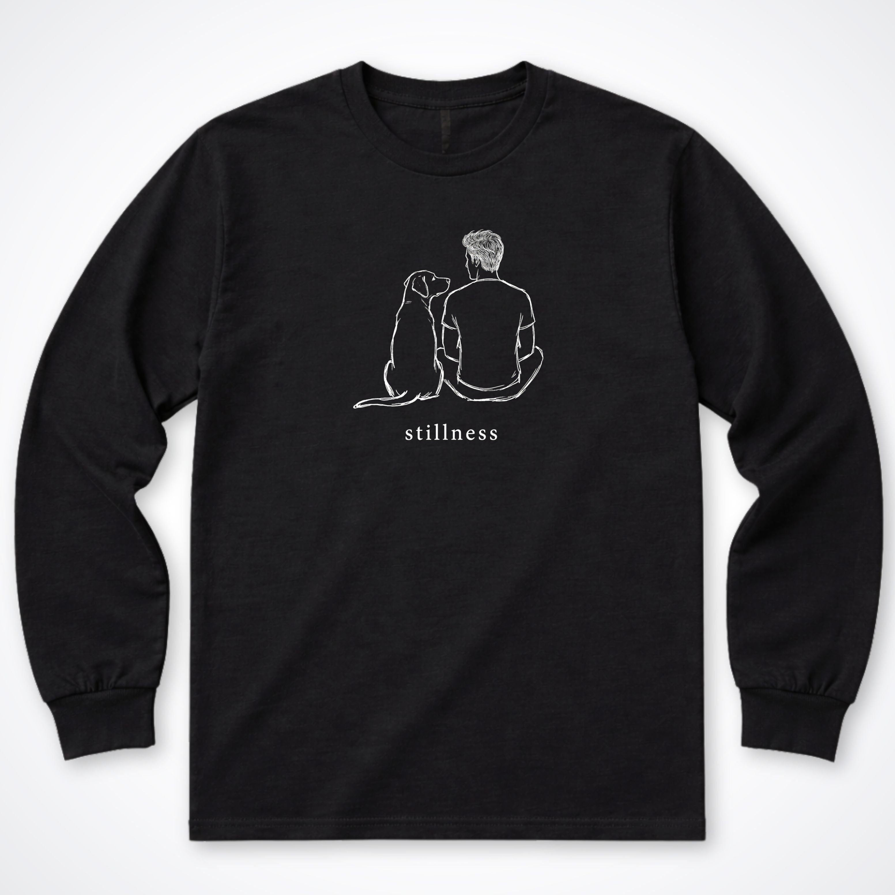 Stillness Dog Man Long Sleeve T-Shirt - Black