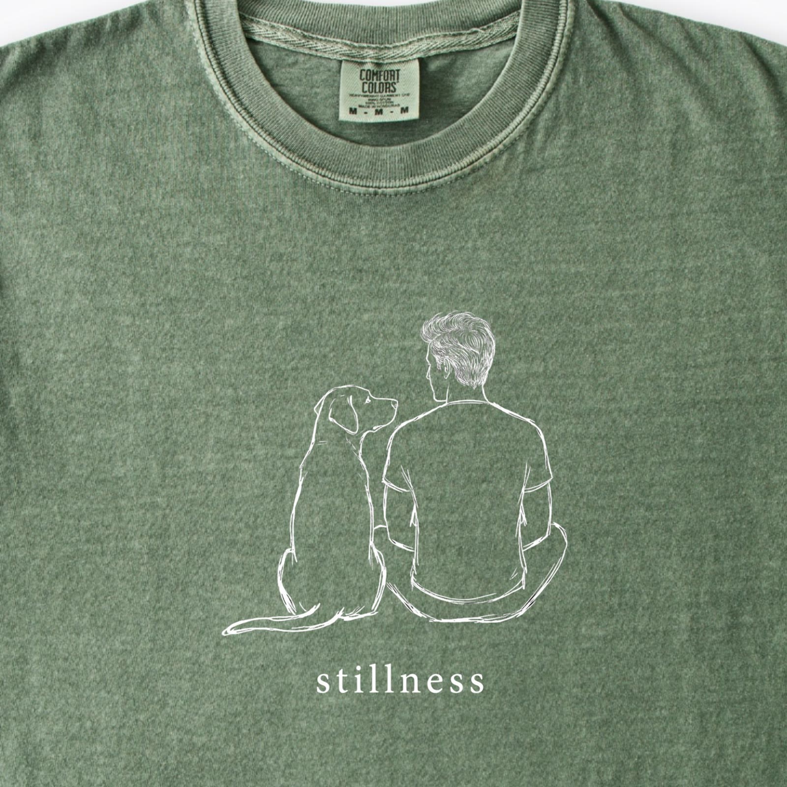Stillness Dog Man Premium T-Shirt - design close up