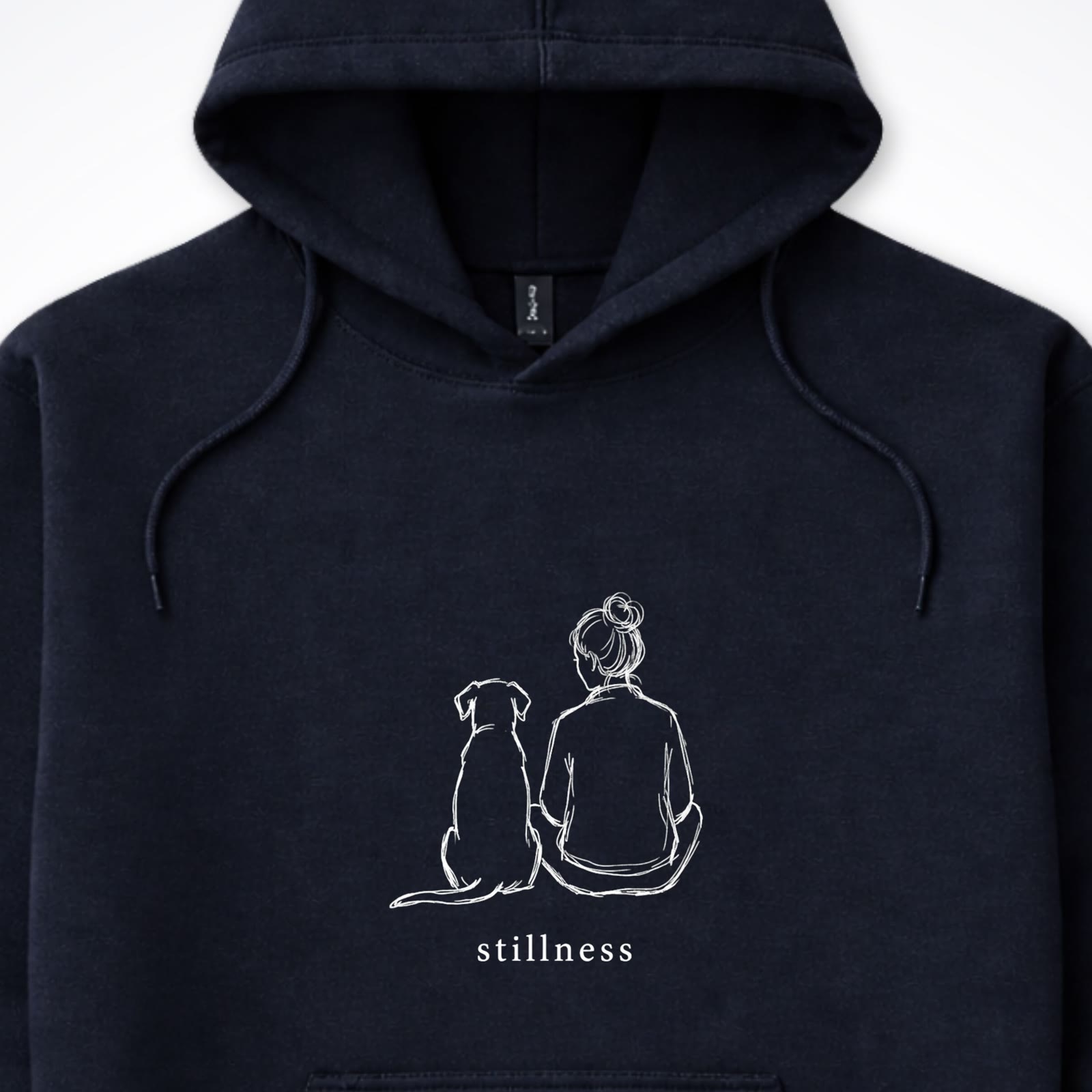 Stillness Dog Woman Hooded Sweatshirt - design close up