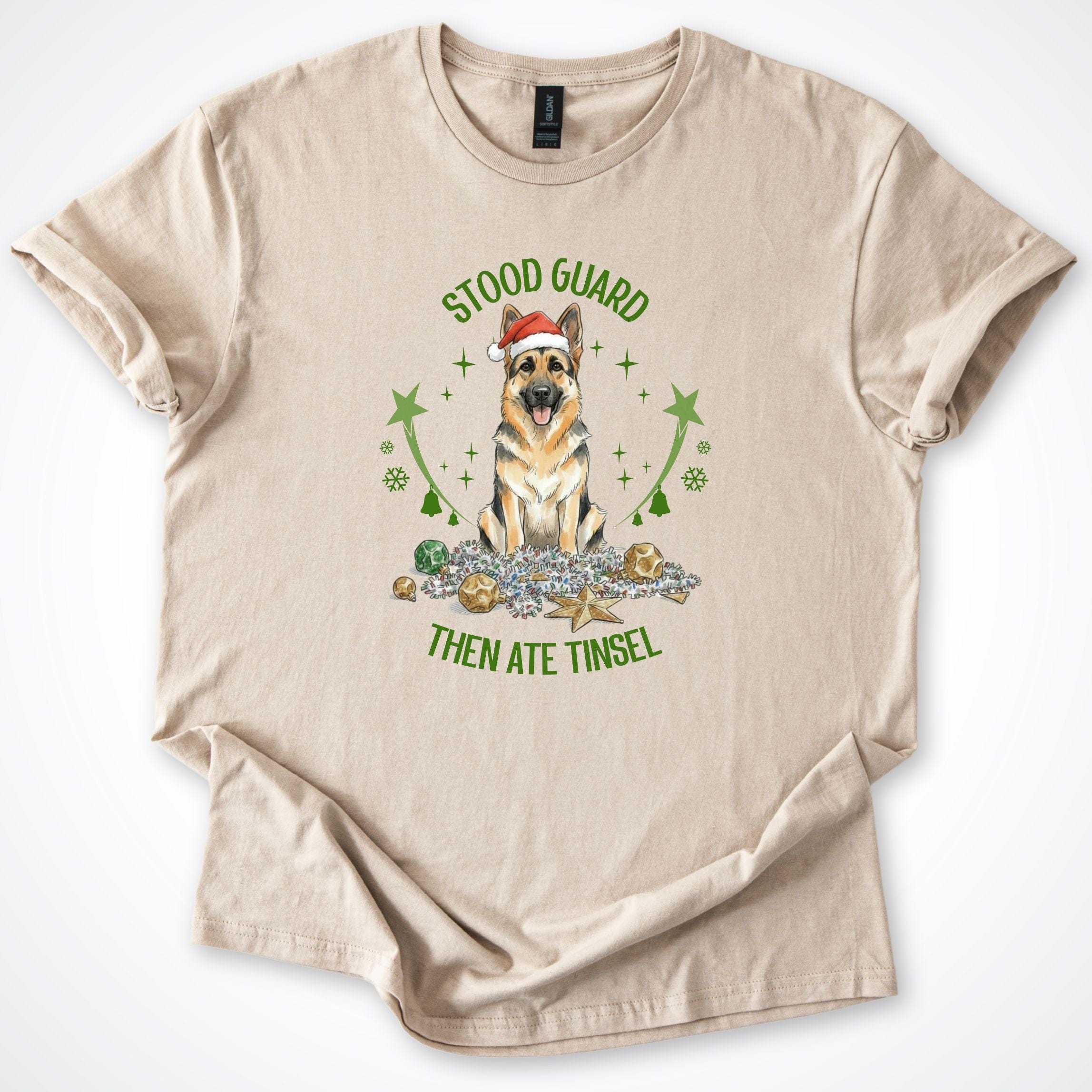 T-Shirt Sand / S Stood Guard German Shepherd Christmas T-Shirt ReallyintoDogs