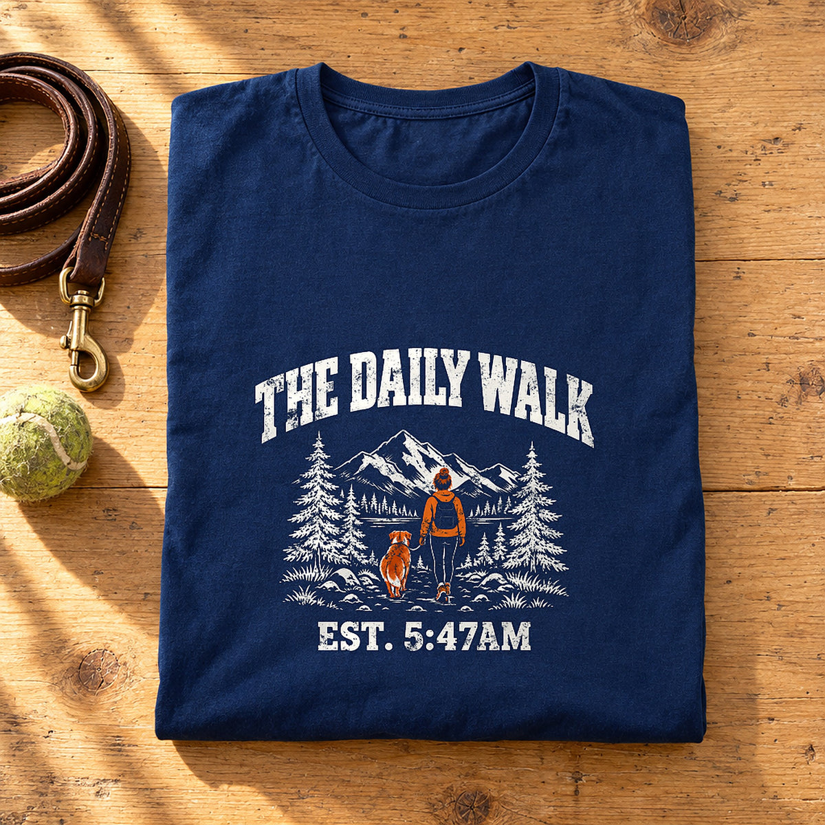 The Daily Walk. Woman & Dog Navy folded