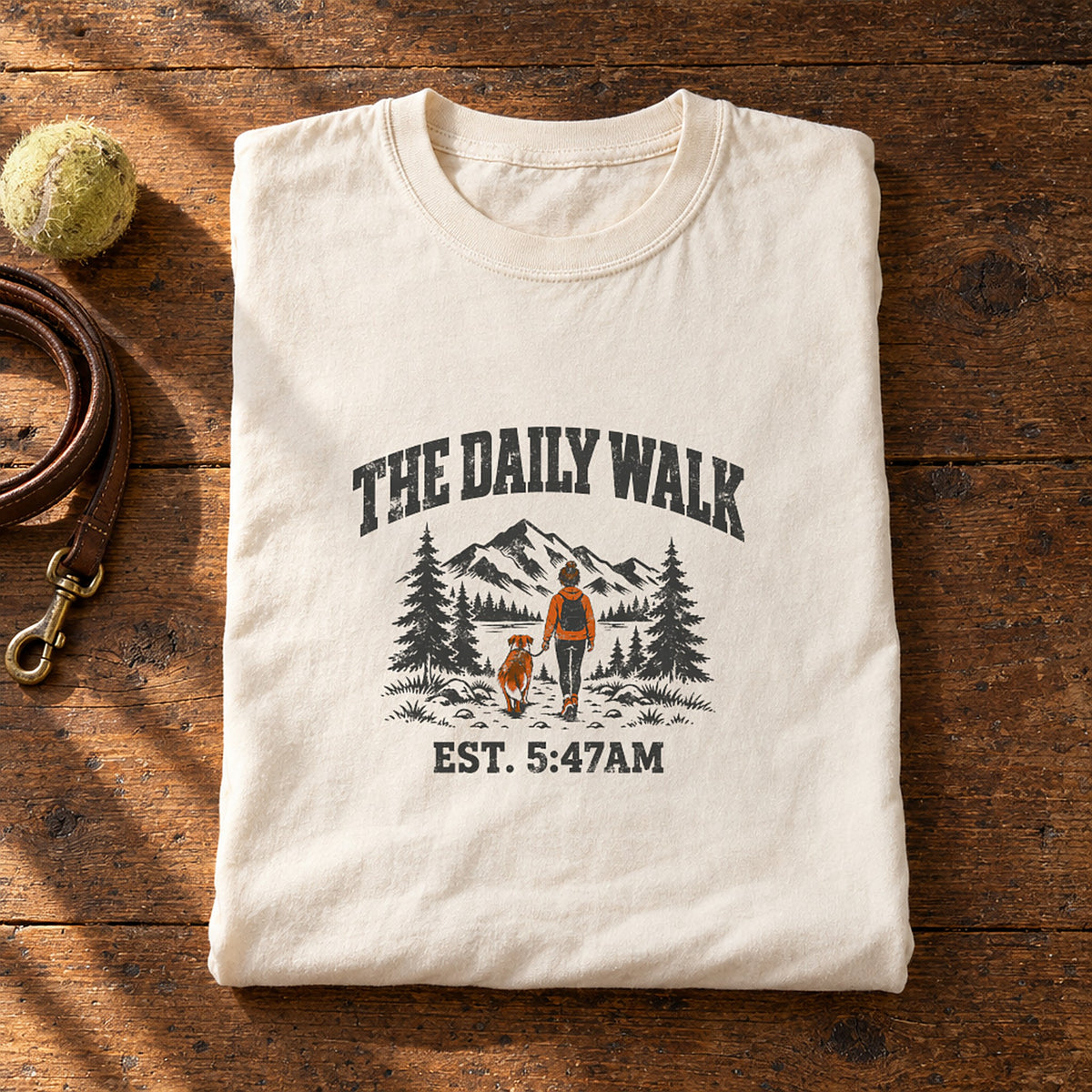 The Daily Walk. Woman & Dog Ivory folded